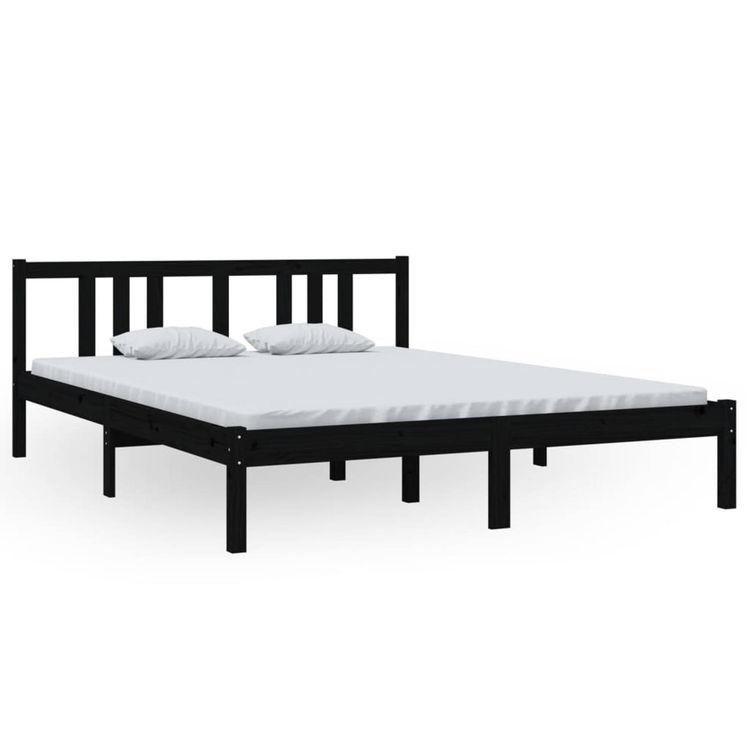 The Living Store Bedframe massief hout zwart 150x200 cm 5FT King Size - Bedframe - Bedframes - Bed - Bedbodem - Ledikant - Bed Frame - Massief Houten Bedframe - Slaapmeubel - Tweep