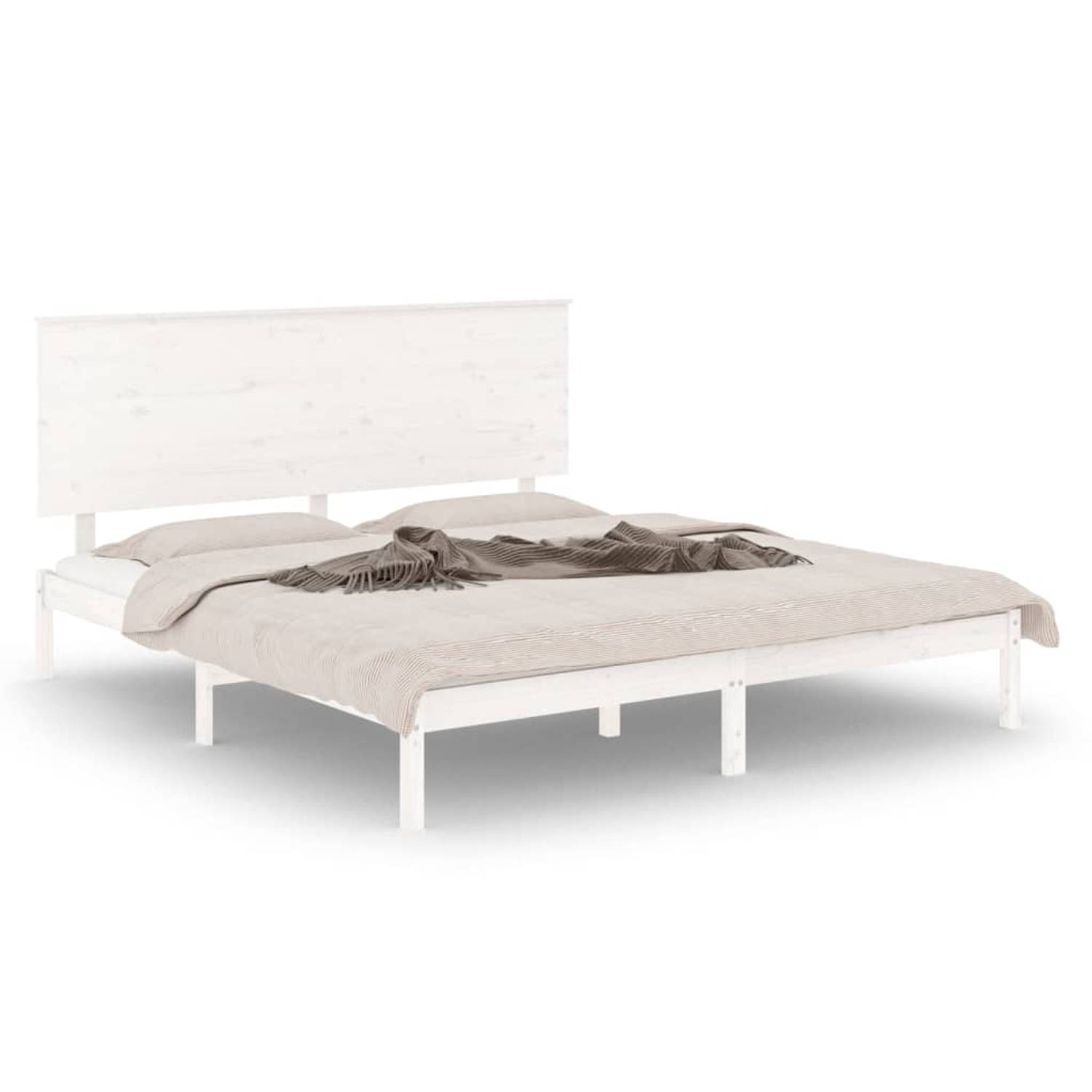 The Living Store Bedframe massief grenenhout wit 200x200 cm - Bedframe - Bedframes - Bed - Bedbodem - Ledikant - Bed Frame - Massief Houten Bedframe - Slaapmeubel - Tweepersoonsbed