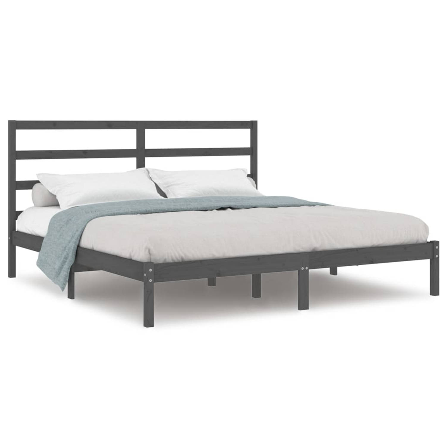 The Living Store Bedframe massief grenenhout grijs 200x200 cm - Bedframe - Bedframes - Bed - Bedbodem - Ledikant - Bed Frame - Massief Houten Bedframe - Slaapmeubel - Tweepersoonsb