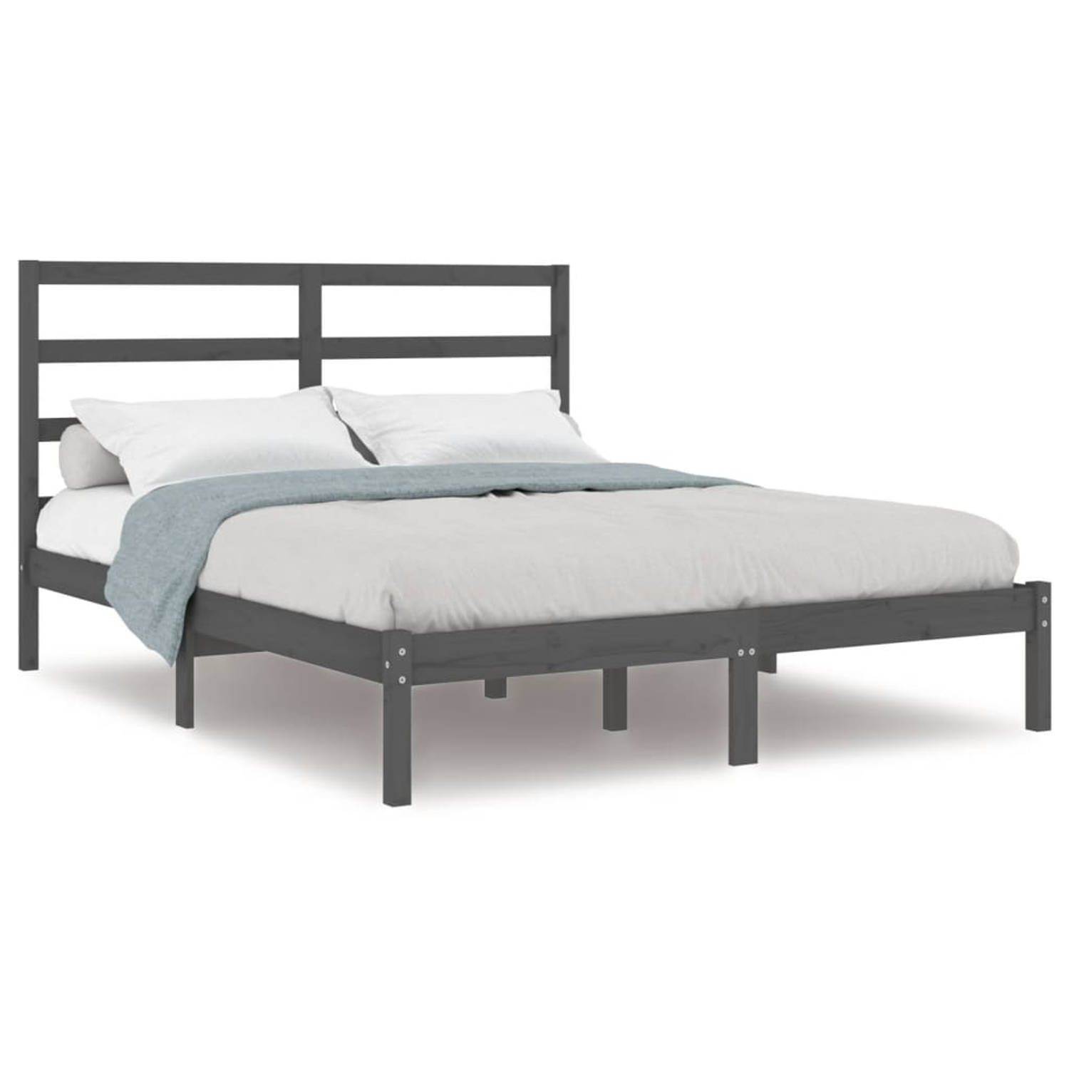 The Living Store Bedframe massief hout grijs 150x200 cm 5FT King Size - Bedframe - Bedframes - Bed - Bedbodem - Ledikant - Bed Frame - Massief Houten Bedframe - Slaapmeubel - Tweep