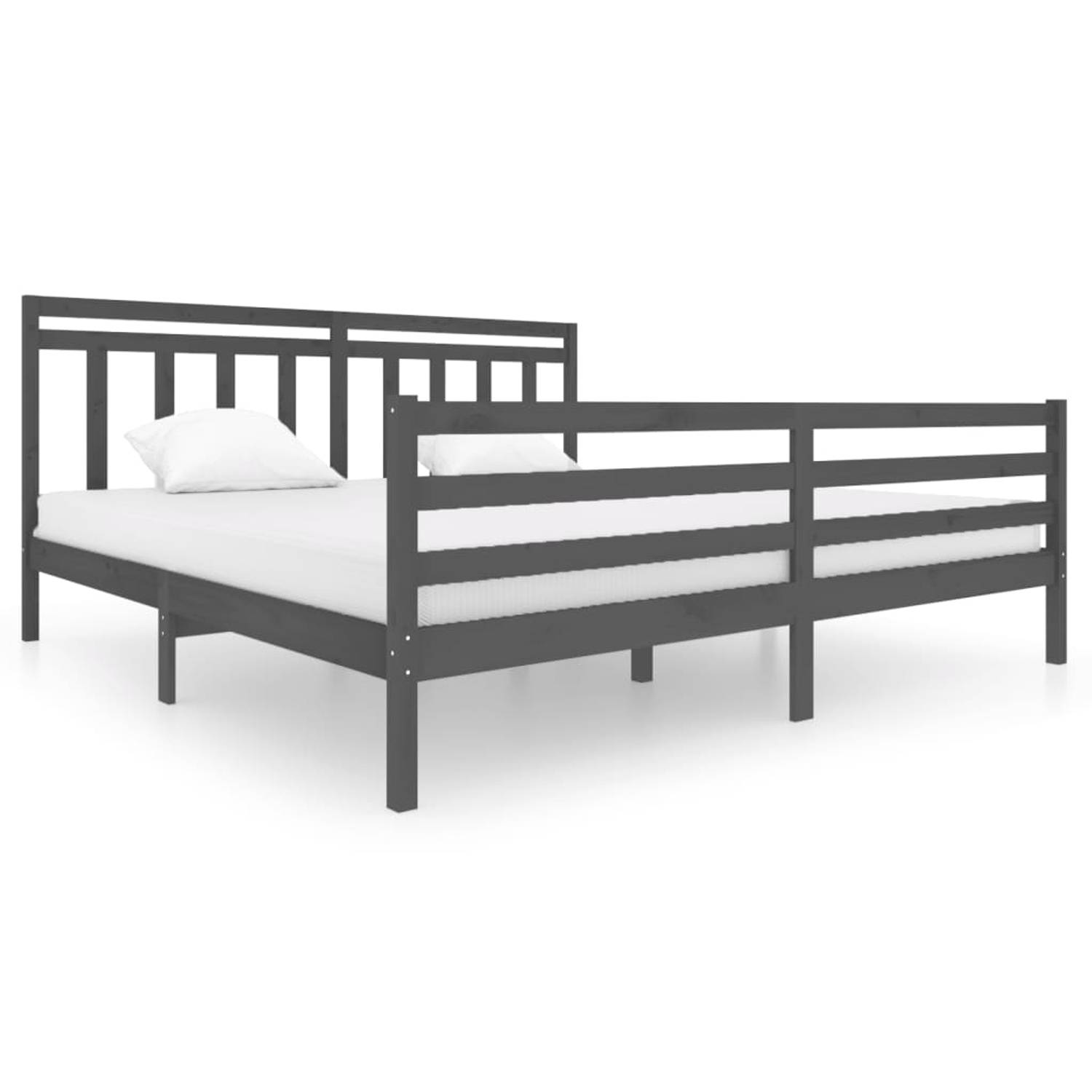 The Living Store Bedframe massief hout grijs 200x200 cm - Bedframe - Bedframes - Tweepersoonsbed - Bed - Bedombouw - Dubbel Bed - Frame - Bed Frame - Ledikant - Bedframe Met Hoofde