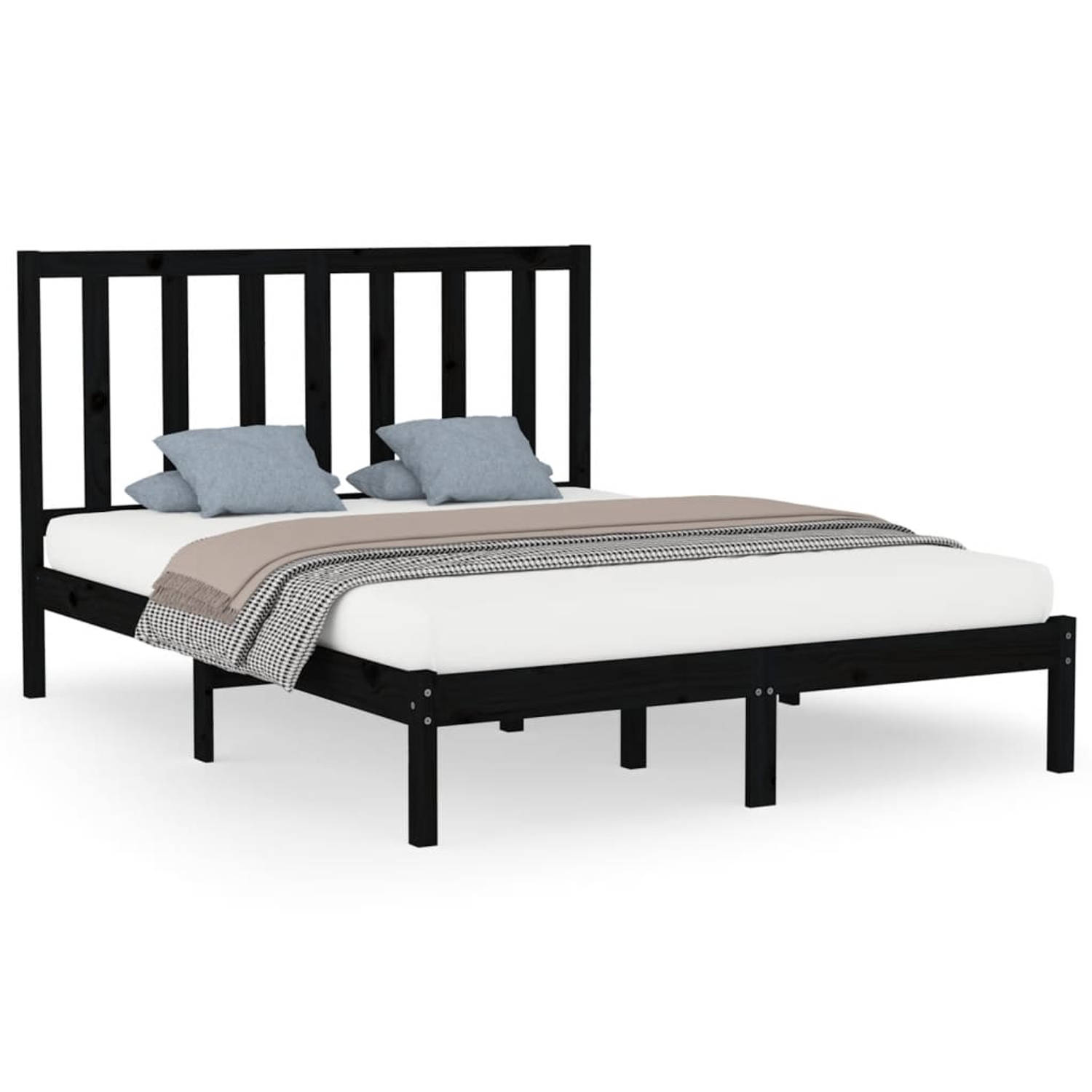 The Living Store Bedframe massief hout zwart 160x200 cm - Bedframe - Bedframes - Tweepersoonsbed - Bed - Bedombouw - Dubbel Bed - Frame - Bed Frame - Ledikant - Bedframe Met Hoofde