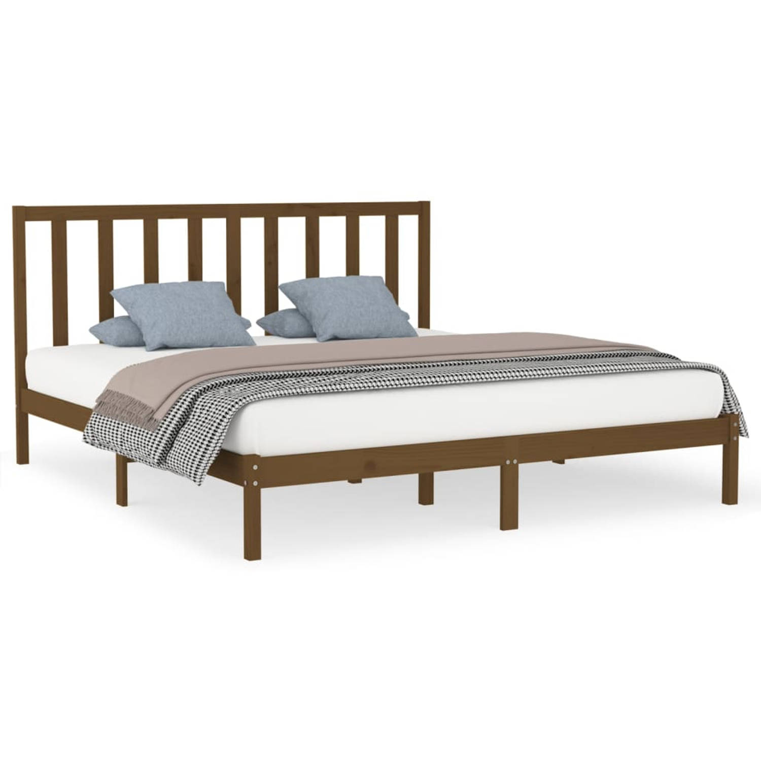 The Living Store Bedframe massief hout honingbruin 200x200 cm - Bedframe - Bedframes - Tweepersoonsbed - Bed - Bedombouw - Dubbel Bed - Frame - Bed Frame - Ledikant - Bedframe Met