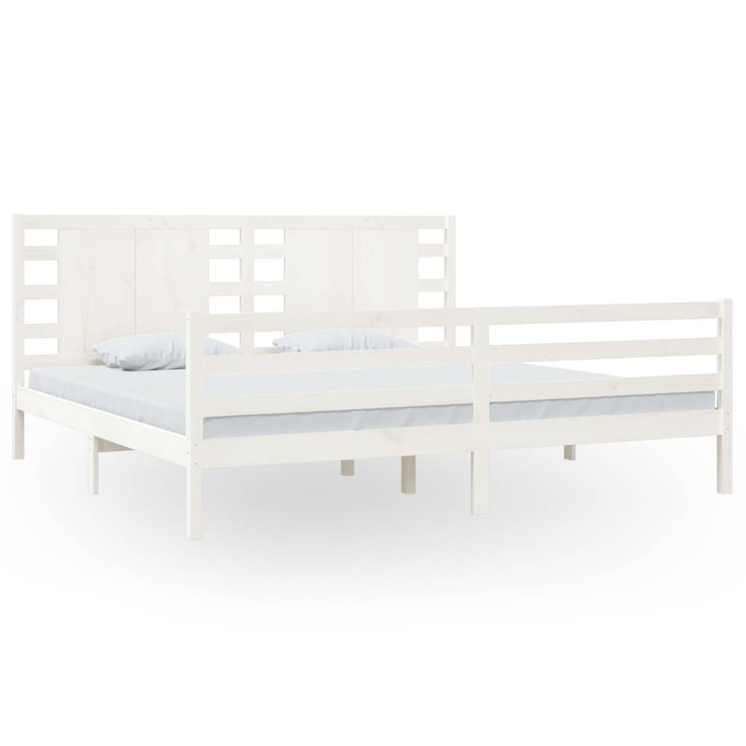 The Living Store Bedframe massief grenenhout wit 200x200 cm - Bedframe - Bedframes - Bed - Bedbodem - Ledikant - Bed Frame - Massief Houten Bedframe - Slaapmeubel - Tweepersoonsbed