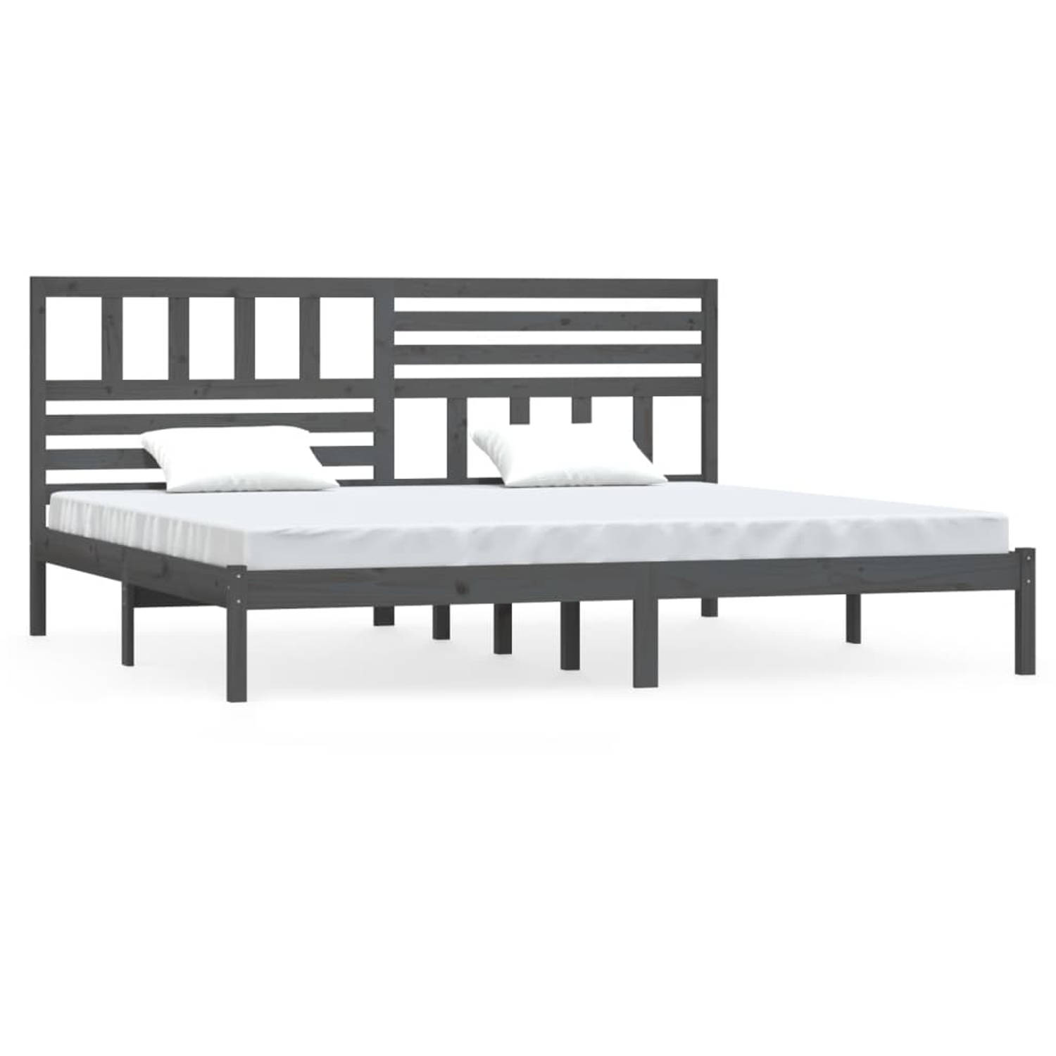 The Living Store Bedframe massief grenenhout grijs 200x200 cm - Bedframe - Bedframes - Eenpersoonsbed - Bed - Bedombouw - Frame - Bed Frame - Ledikant - Bedframe Met Hoofdeinde - E