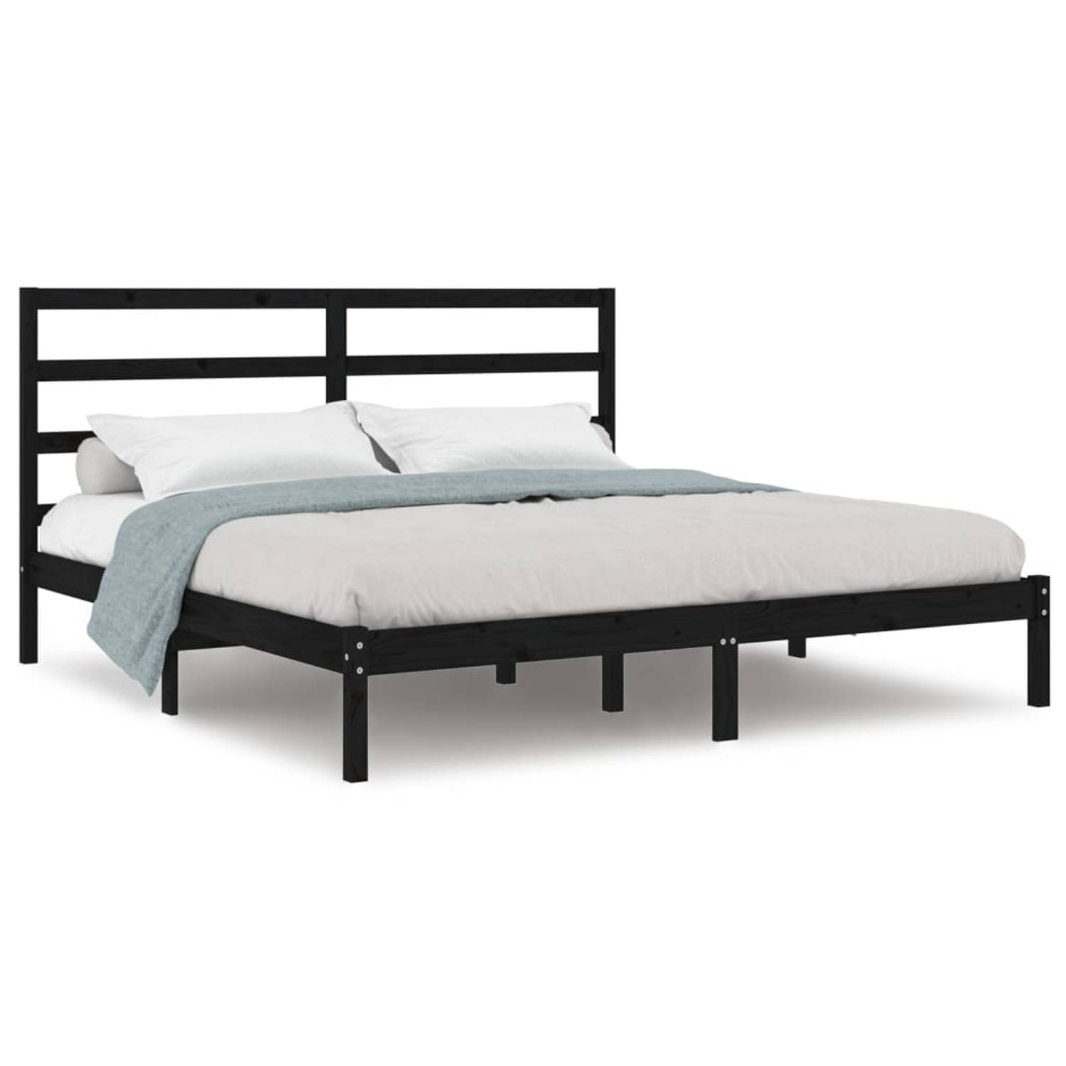 The Living Store Bedframe massief grenenhout zwart 200x200 cm - Bedframe - Bedframes - Bed - Bedbodem - Ledikant - Bed Frame - Massief Houten Bedframe - Slaapmeubel - Tweepersoonsb