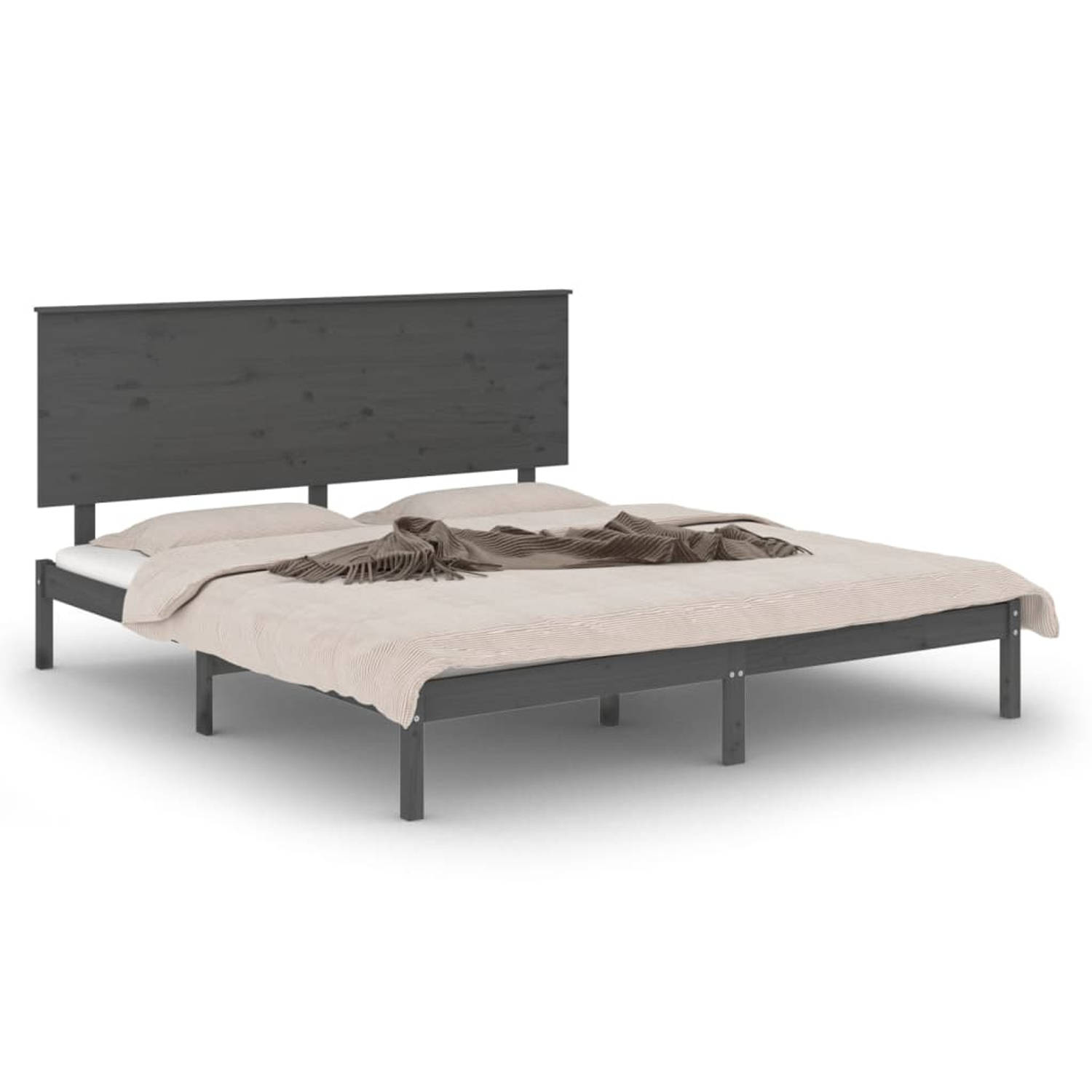 The Living Store Bedframe massief hout grijs 150x200 cm 5FT King Size - Bedframe - Bedframes - Bed - Bedbodem - Ledikant - Bed Frame - Massief Houten Bedframe - Slaapmeubel - Tweep