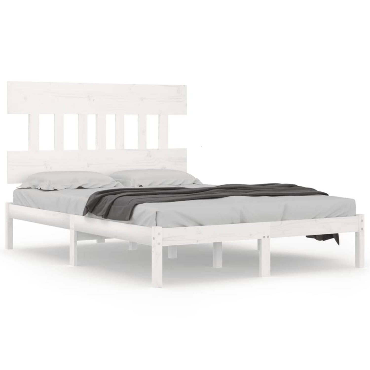 The Living Store Bedframe massief hout wit 200x200 cm - Bedframe - Bedframes - Tweepersoonsbed - Bed - Bedombouw - Dubbel Bed - Frame - Bed Frame - Ledikant - Bedframe Met Hoofdein