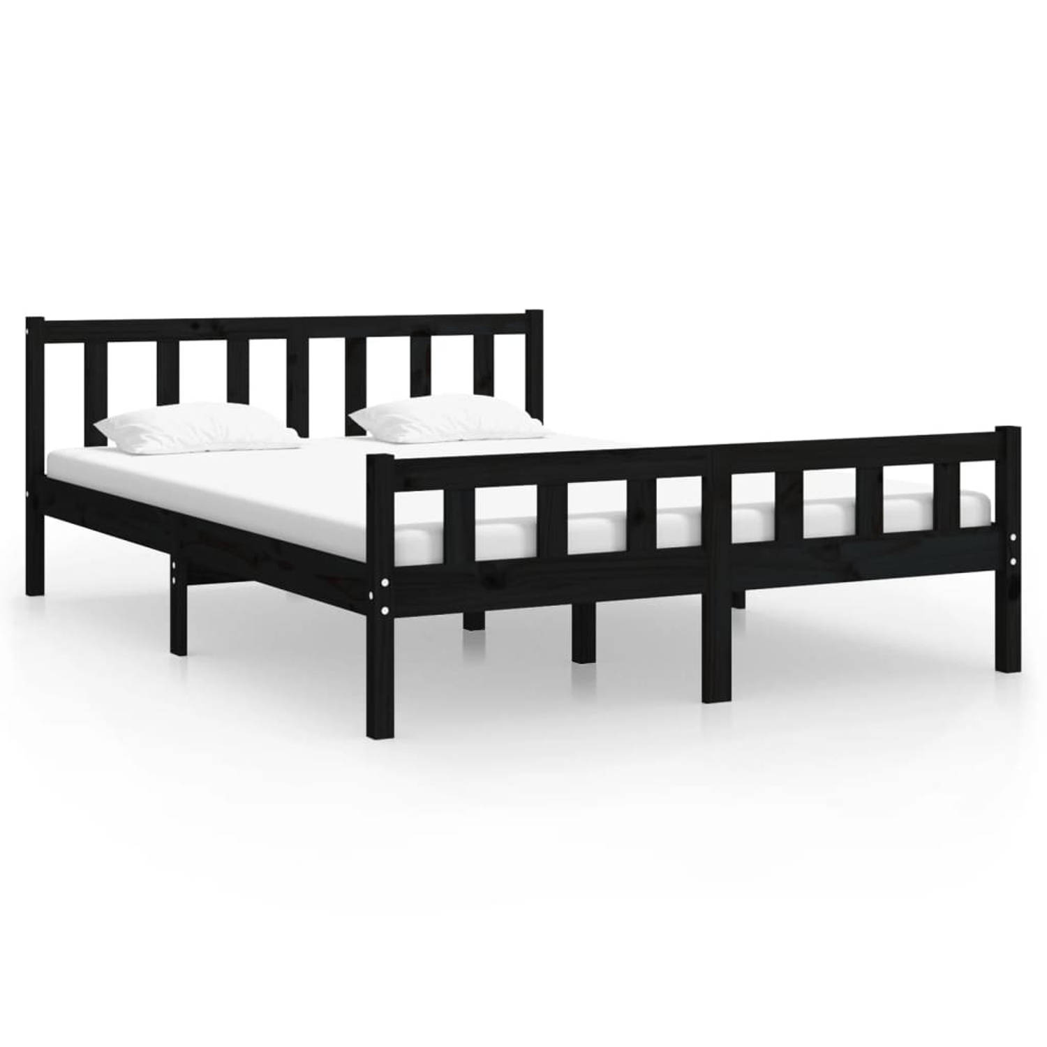 The Living Store Bedframe massief hout zwart 150x200 cm 5FT King Size - Bedframe - Bedframes - Tweepersoonsbed - Bed - Bedombouw - Dubbel Bed - Frame - Bed Frame - Ledikant - Houte