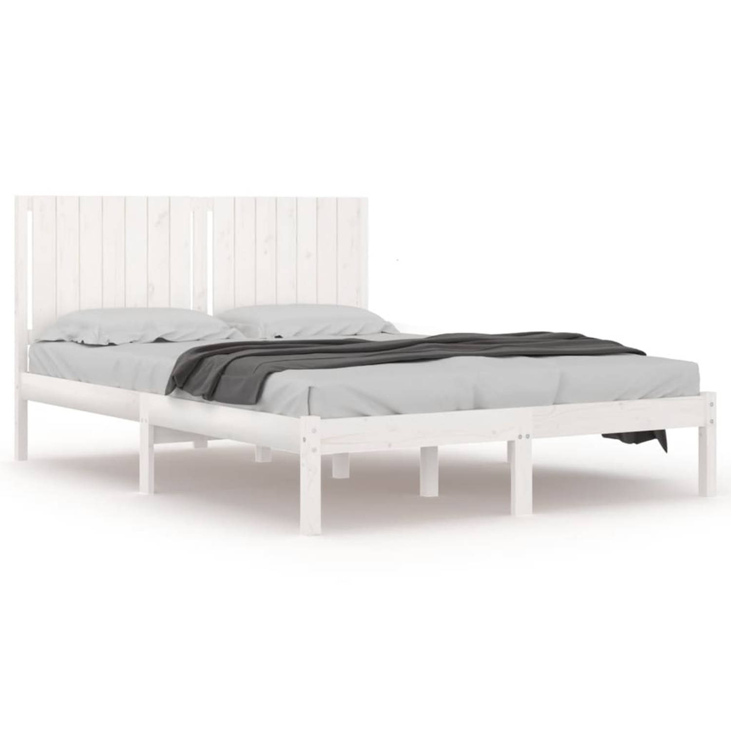 The Living Store Bedframe massief grenenhout wit 160x200 cm - Bedframe - Bedframes - Bed - Bedbodem - Ledikant - Bed Frame - Massief Houten Bedframe - Slaapmeubel - Tweepersoonsbed