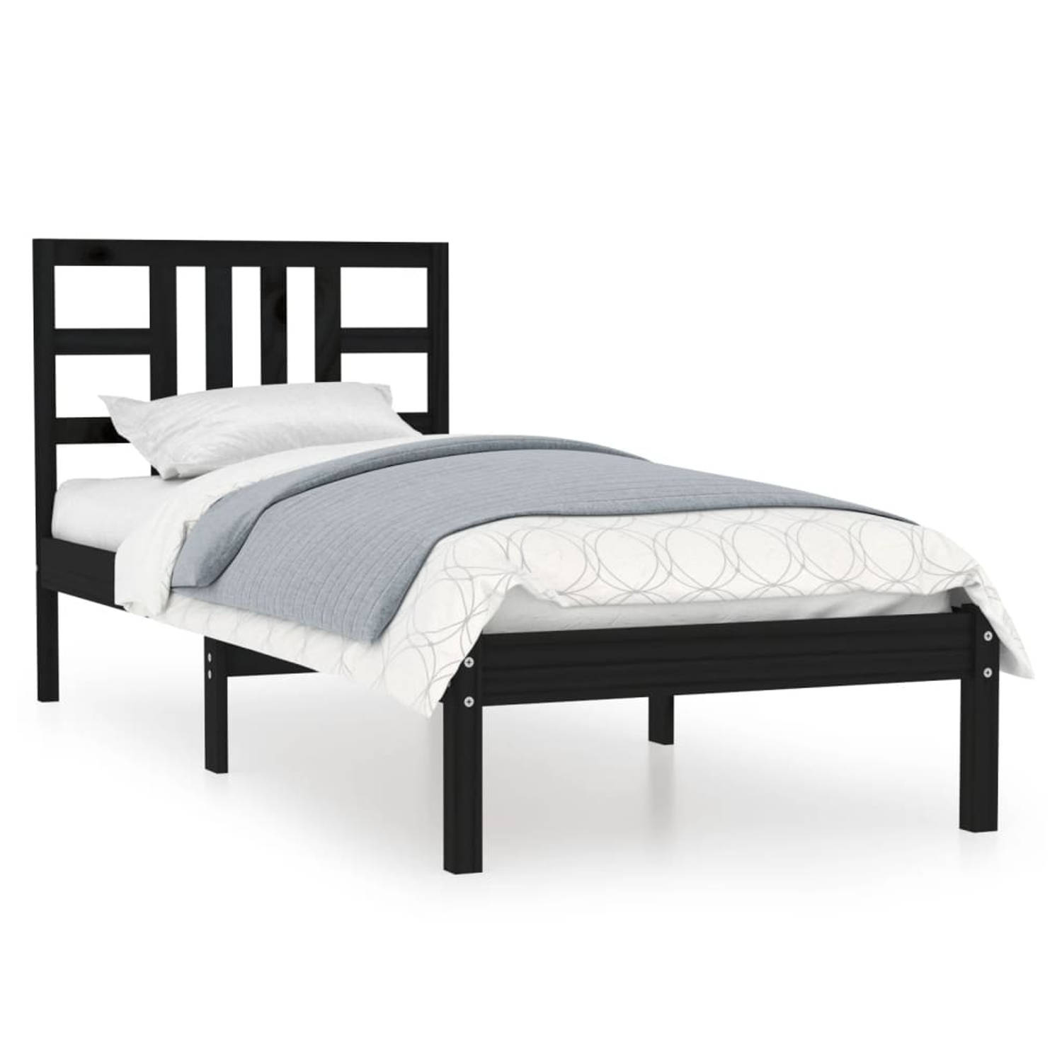 The Living Store Bedframe massief hout zwart 100x200 cm - Bedframe - Bedframes - Eenpersoonsbed - Bed - Bedombouw - Ledikant - Houten Bedframe - Eenpersoonsbedden - Bedden - Bedomb