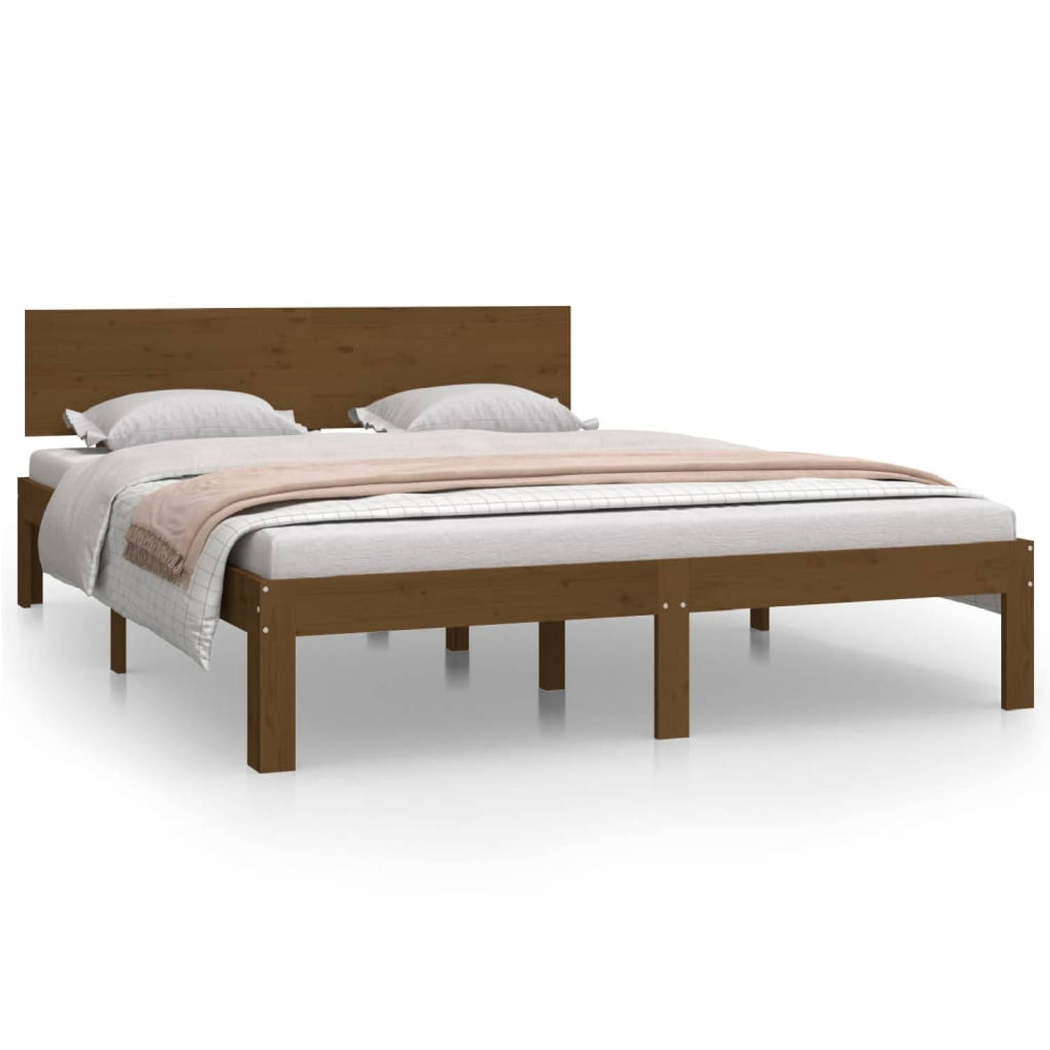 The Living Store Bedframe massief grenenhout honingbruin 140x200 cm - Bedframe - Bedframes - Bed - Bedbodem - Ledikant - Bed Frame - Massief Houten Bedframe - Slaapmeubel - Tweeper