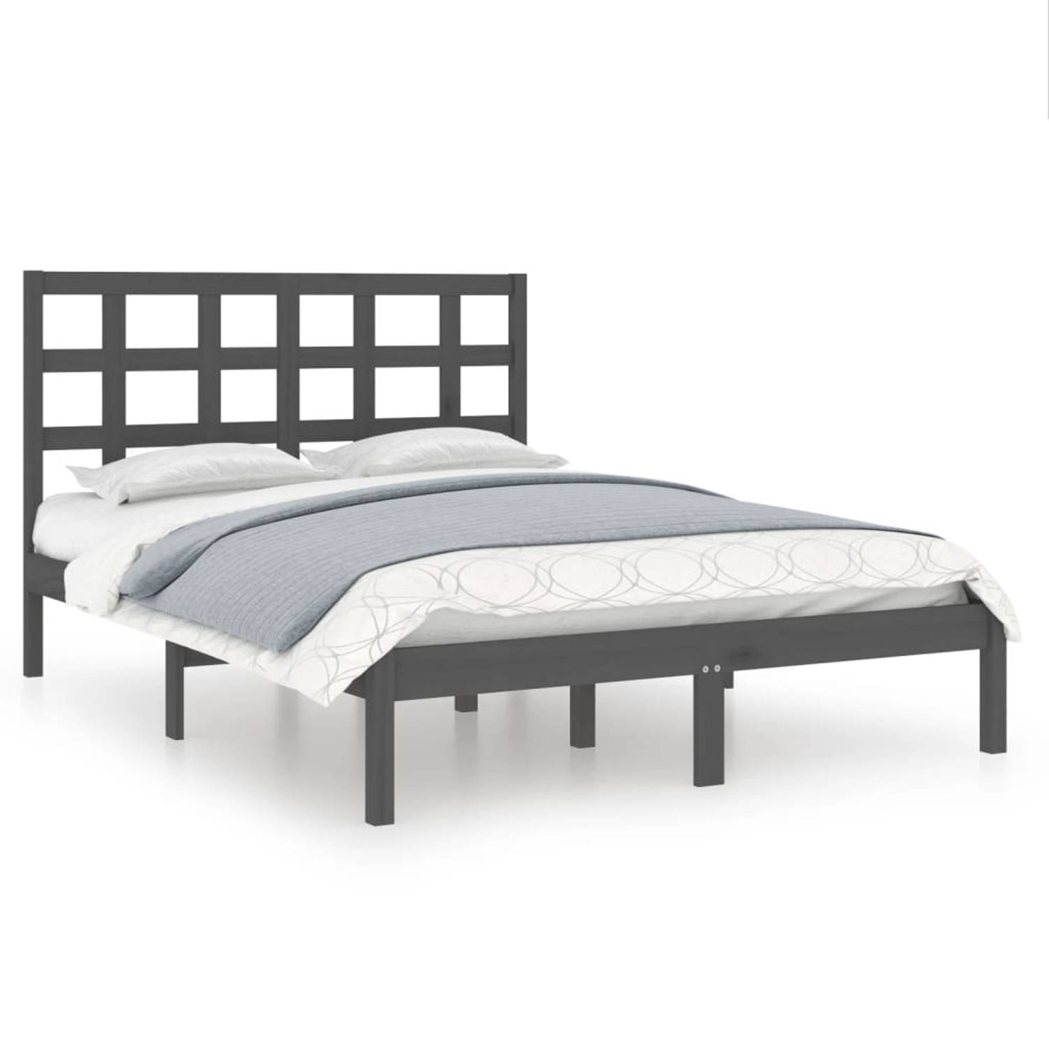 The Living Store Bedframe massief hout grijs 150x200 cm 5FT King Size - Bedframe - Bedframes - Tweepersoonsbed - Bed - Bedombouw - Dubbel Bed - Frame - Bed Frame - Ledikant - Houte