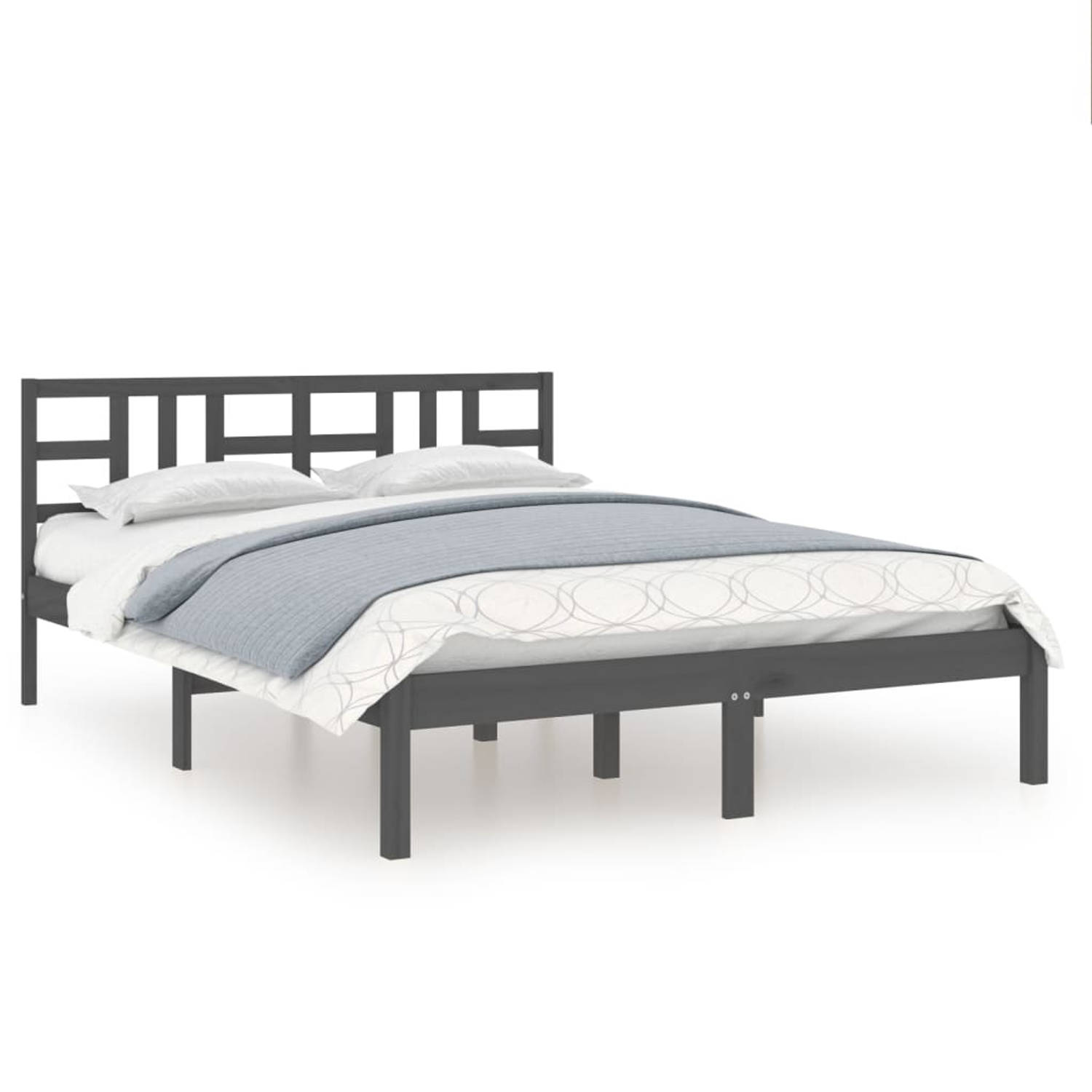 The Living Store Bedframe massief hout grijs 135x190 cm 4FT6 Double - Bedframe - Bedframes - Tweepersoonsbed - Bed - Bedombouw - Dubbel Bed - Frame - Bed Frame - Ledikant - Houten