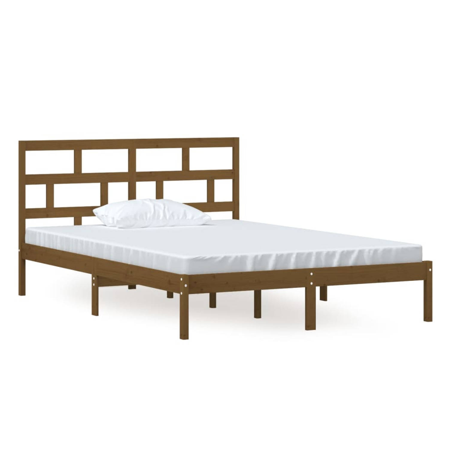 The Living Store Bedframe massief grenenhout honingbruin 140x200 cm - Bedframe - Bedframes - Bed - Bedbodem - Ledikant - Bed Frame - Massief Houten Bedframe - Slaapmeubel - Tweeper