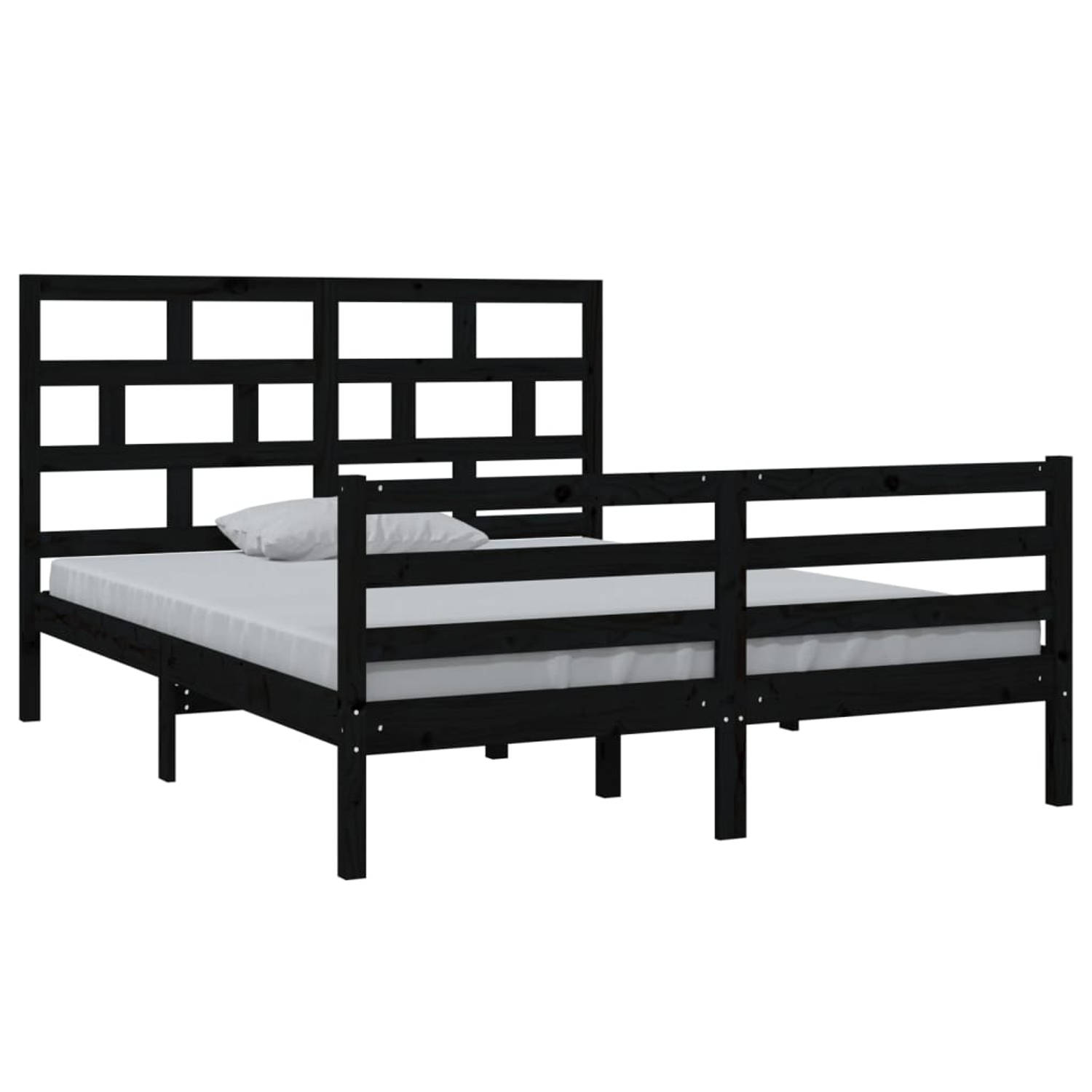 The Living Store Bedframe massief hout zwart 150x200 cm 5FT King Size - Bedframe - Bedframes - Bed - Bedbodem - Ledikant - Bed Frame - Massief Houten Bedframe - Slaapmeubel - Tweep