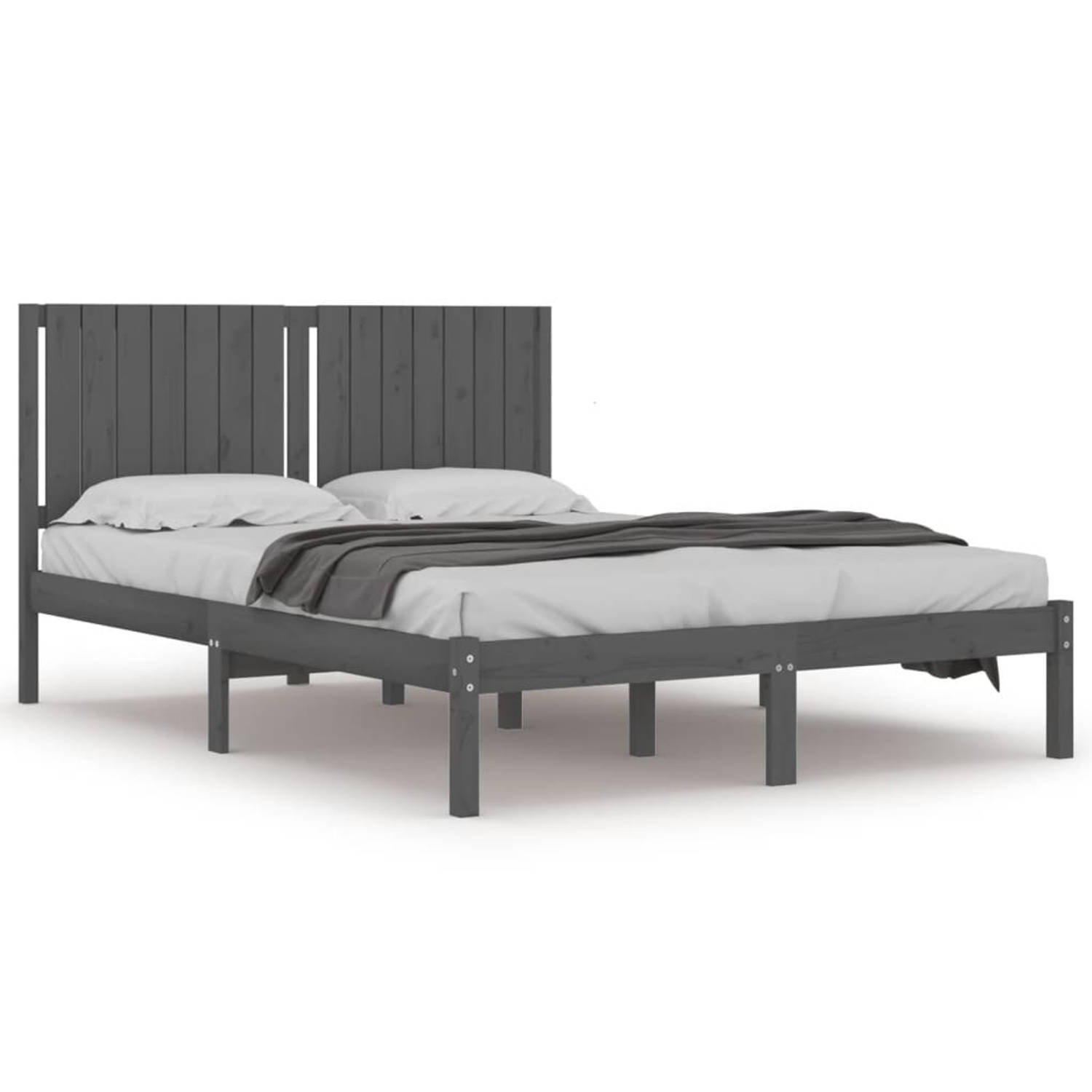 The Living Store Bedframe massief grenenhout grijs 160x200 cm - Bedframe - Bedframes - Bed - Bedbodem - Ledikant - Bed Frame - Massief Houten Bedframe - Slaapmeubel - Tweepersoonsb