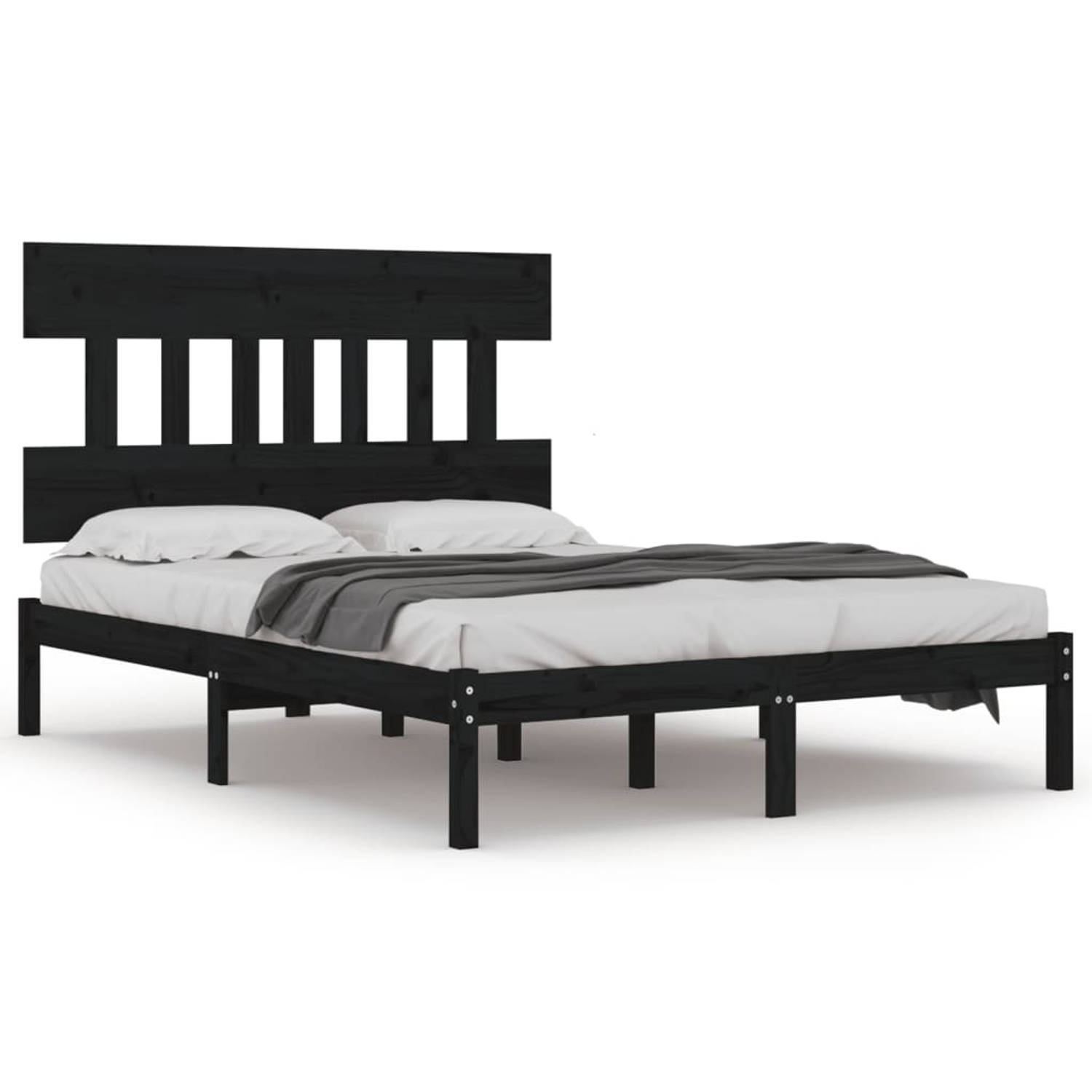 The Living Store Bedframe massief hout zwart 200x200 cm - Bedframe - Bedframes - Tweepersoonsbed - Bed - Bedombouw - Dubbel Bed - Frame - Bed Frame - Ledikant - Bedframe Met Hoofde