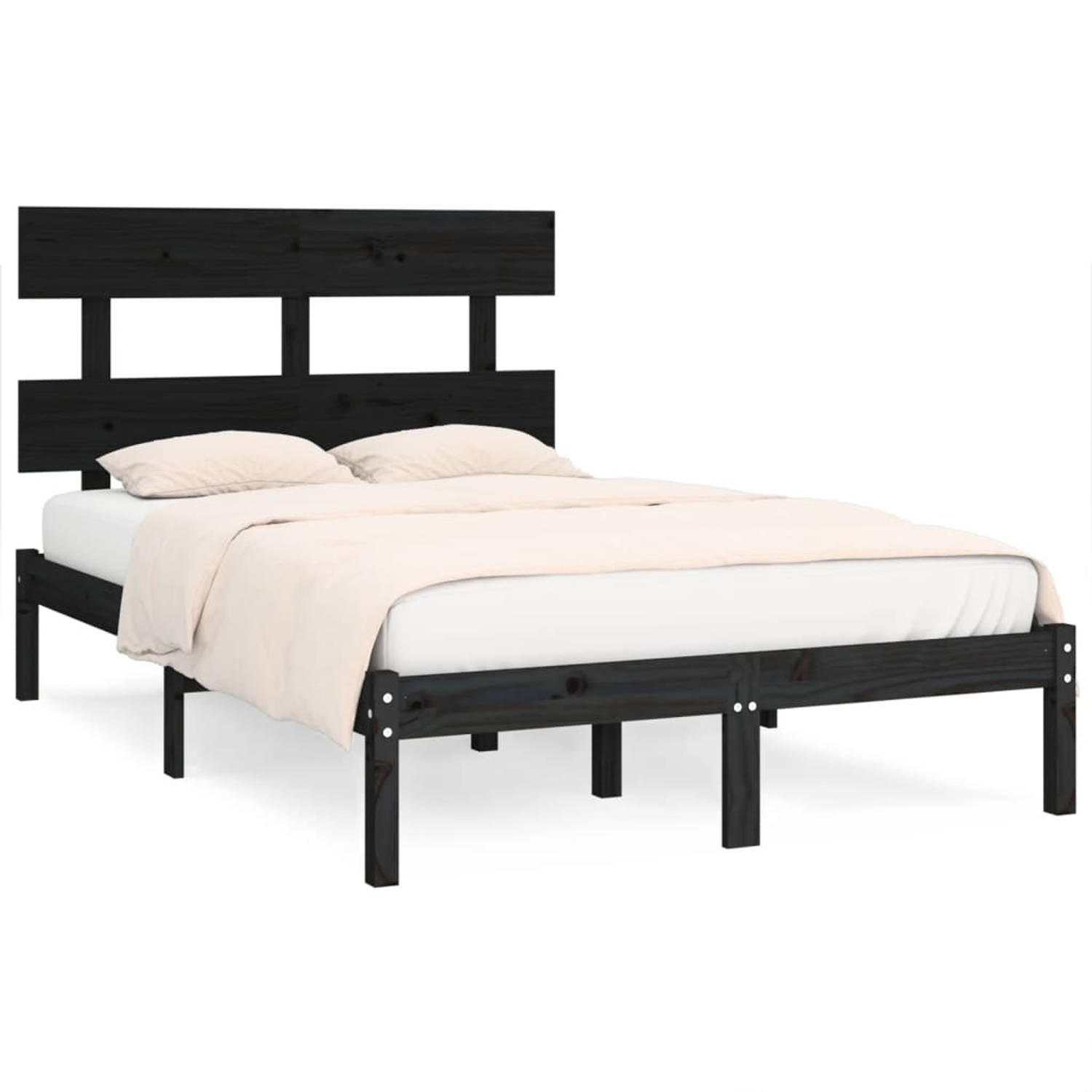 The Living Store Bedframe massief hout zwart 150x200 cm 5FT King Size - Bed