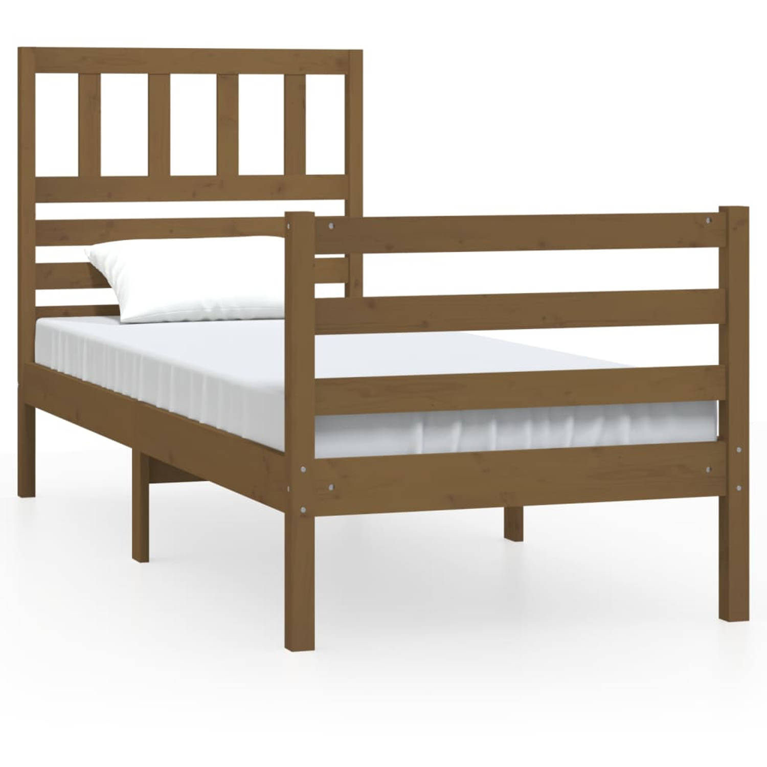 The Living Store Bedframe massief hout honingbruin 100x200 cm - Bedframe - Bedframes - Eenpersoonsbed - Bed - Bedombouw - Frame - Bed Frame - Ledikant - Bedframe Met Hoofdeinde - E