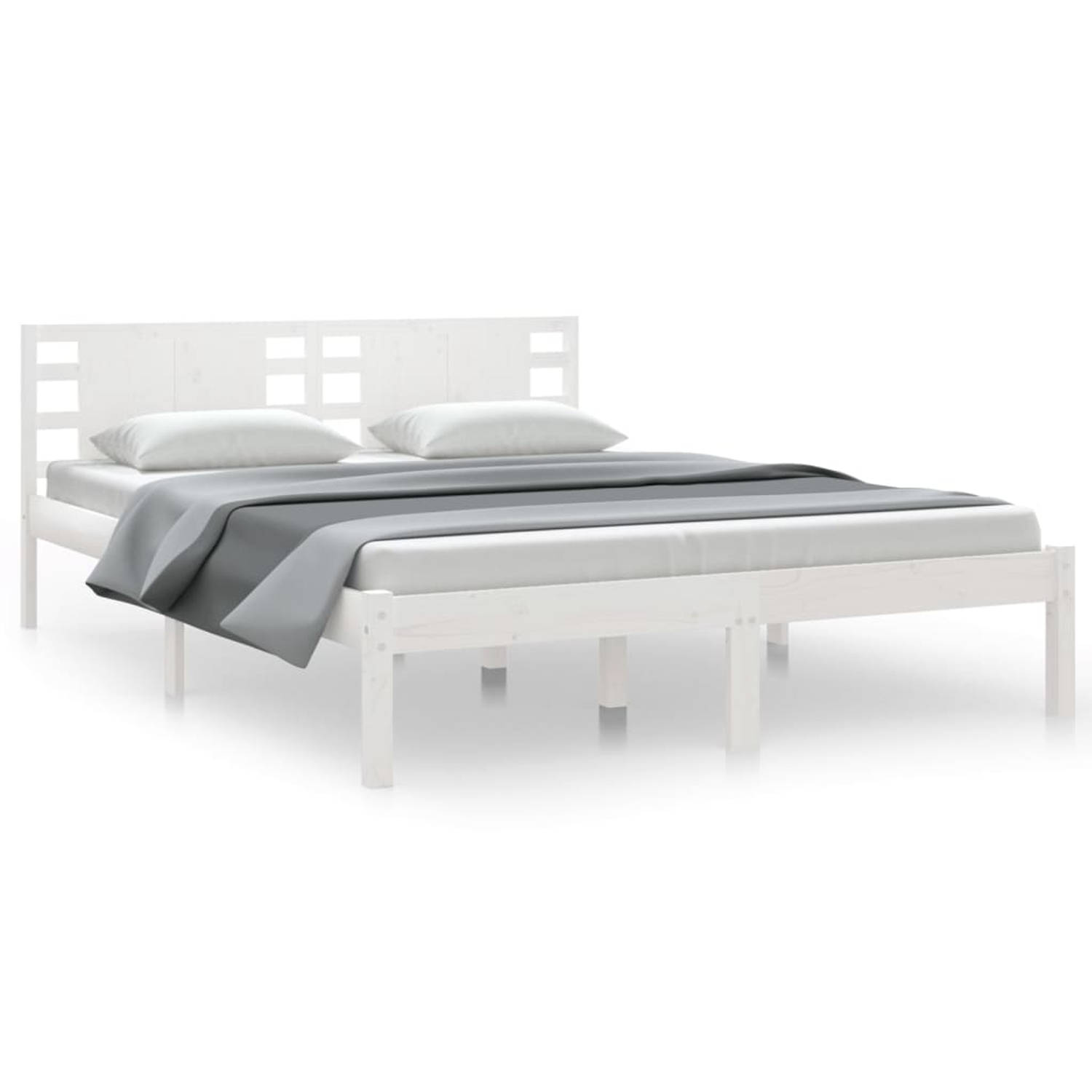 The Living Store Bedframe massief grenenhout wit 140x200 cm - Bedframe - Bedframes - Tweepersoonsbed - Bed - Bedombouw - Dubbel Bed - Frame - Bed Frame - Ledikant - Houten Bedframe