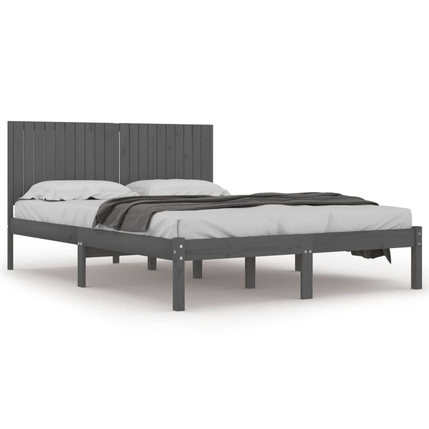 The Living Store Bedframe massief grenenhout grijs 200x200 cm - Bedframe - Bedframes - Bed - Bedbodem - Ledikant - Bed Frame - Massief Houten Bedframe - Slaapmeubel - Tweepersoonsb