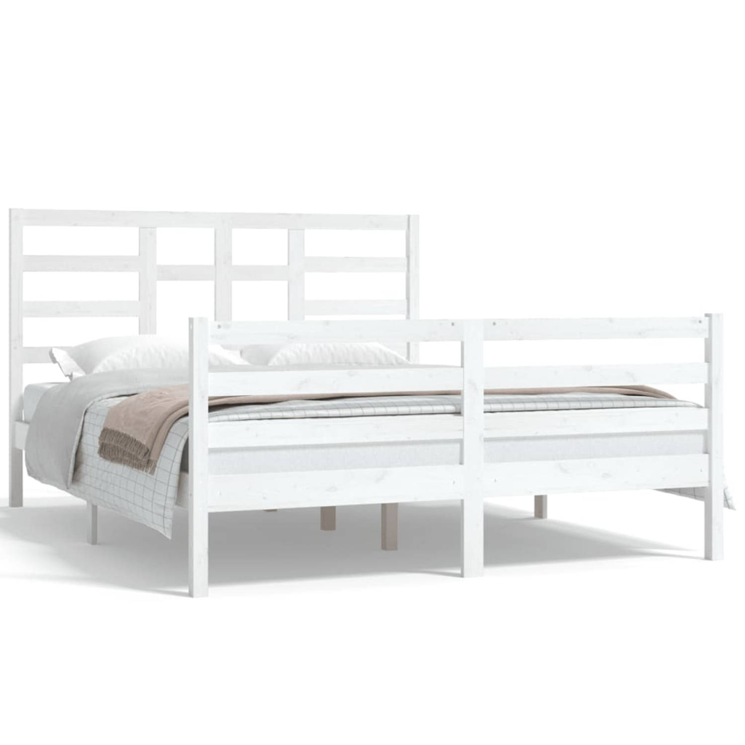 The Living Store Bedframe massief hout wit 150x200 cm 5FT King Size - Bedframe - Bedframes - Bed - Bedbodem - Ledikant - Bed Frame - Massief Houten Bedframe - Slaapmeubel - Tweeper