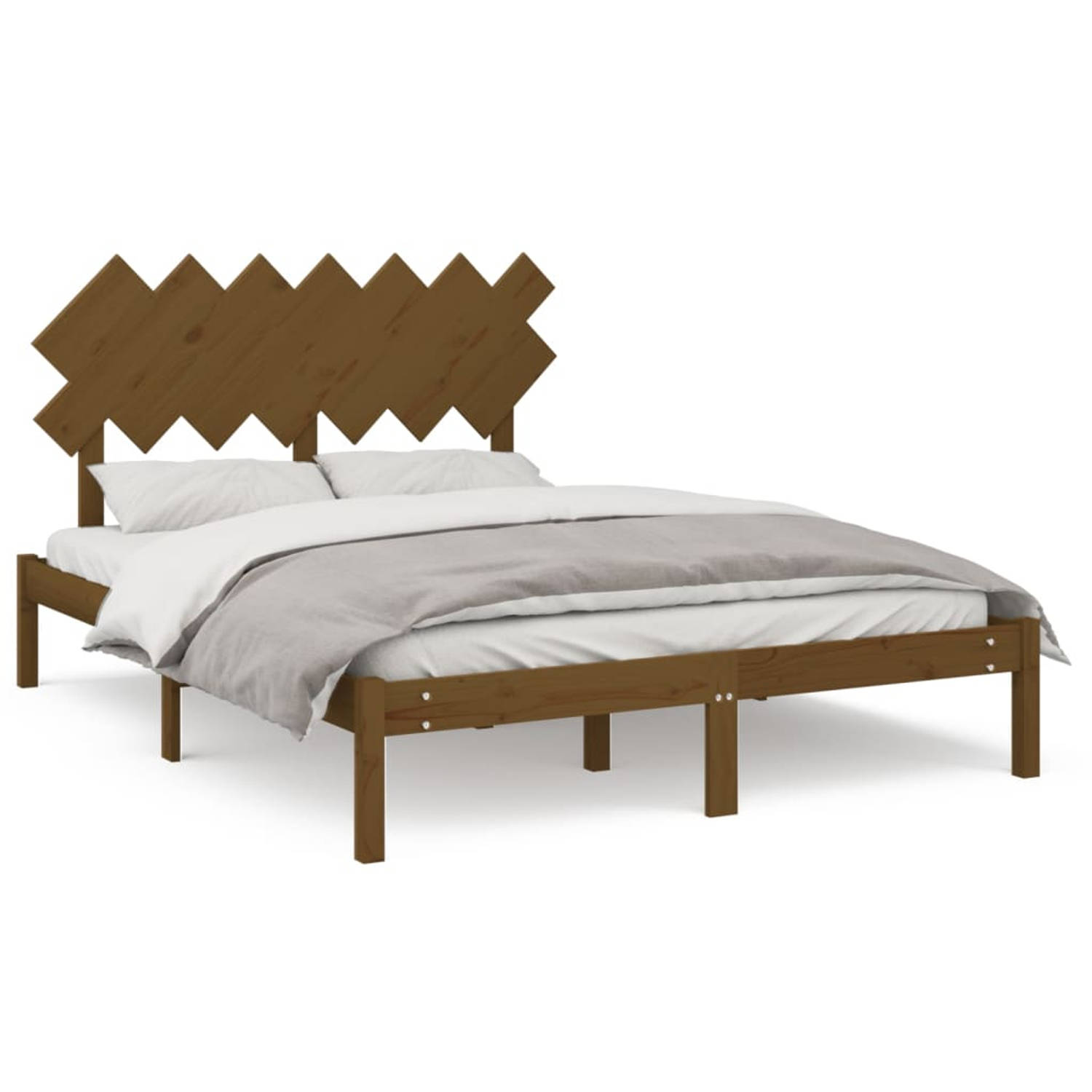 The Living Store Bedframe massief hout honingbruin 140x200 cm - Bedframe - Bedframes - Bed - Bedbodem - Ledikant - Bed Frame - Massief Houten Bedframe - Slaapmeubel - Tweepersoonsb