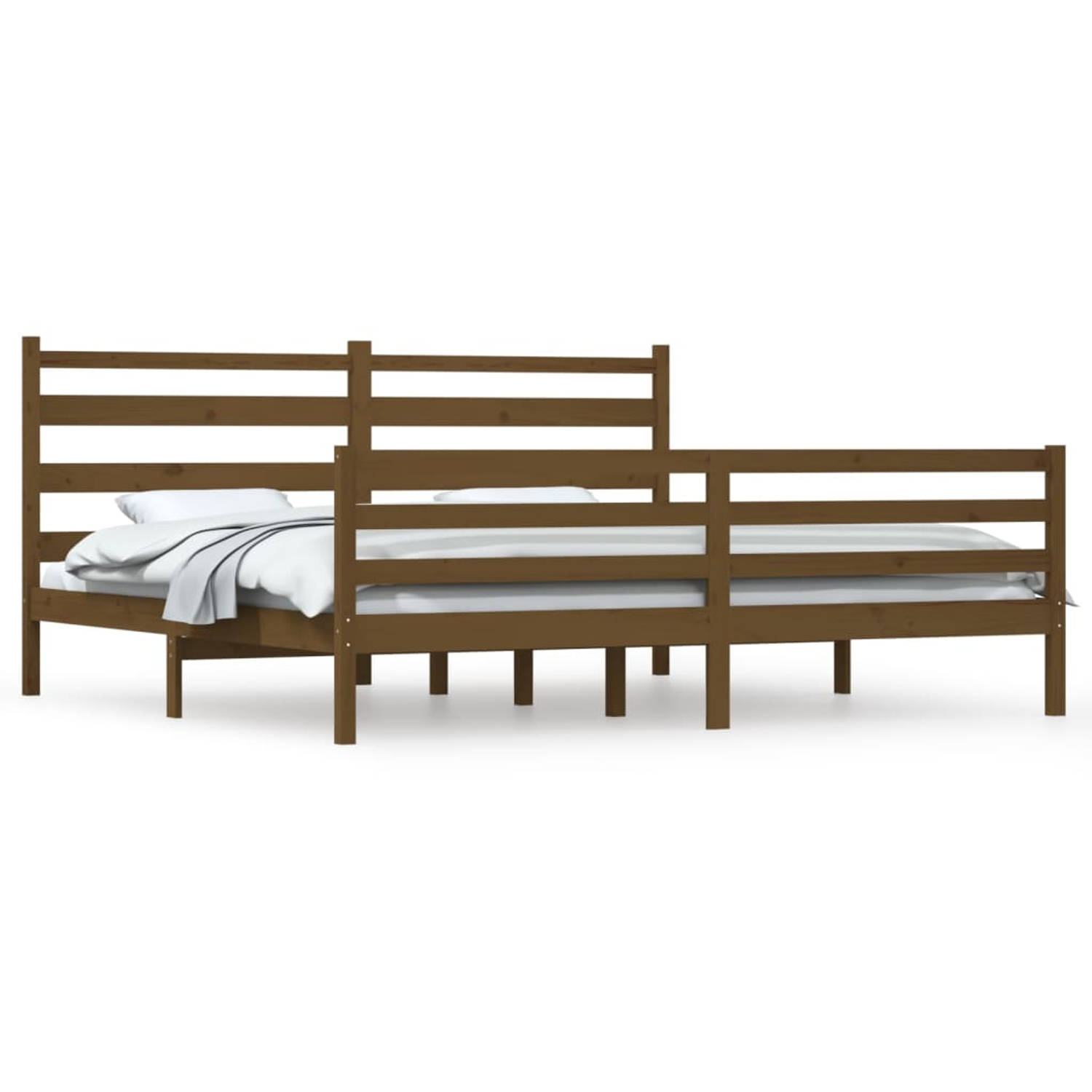 The Living Store Bedframe massief grenenhout honingbruin 200x200 cm - Bedframe - Bedframes - Tweepersoonsbed - Bed - Bedombouw - Dubbel Bed - Frame - Bed Frame - Ledikant - Houten