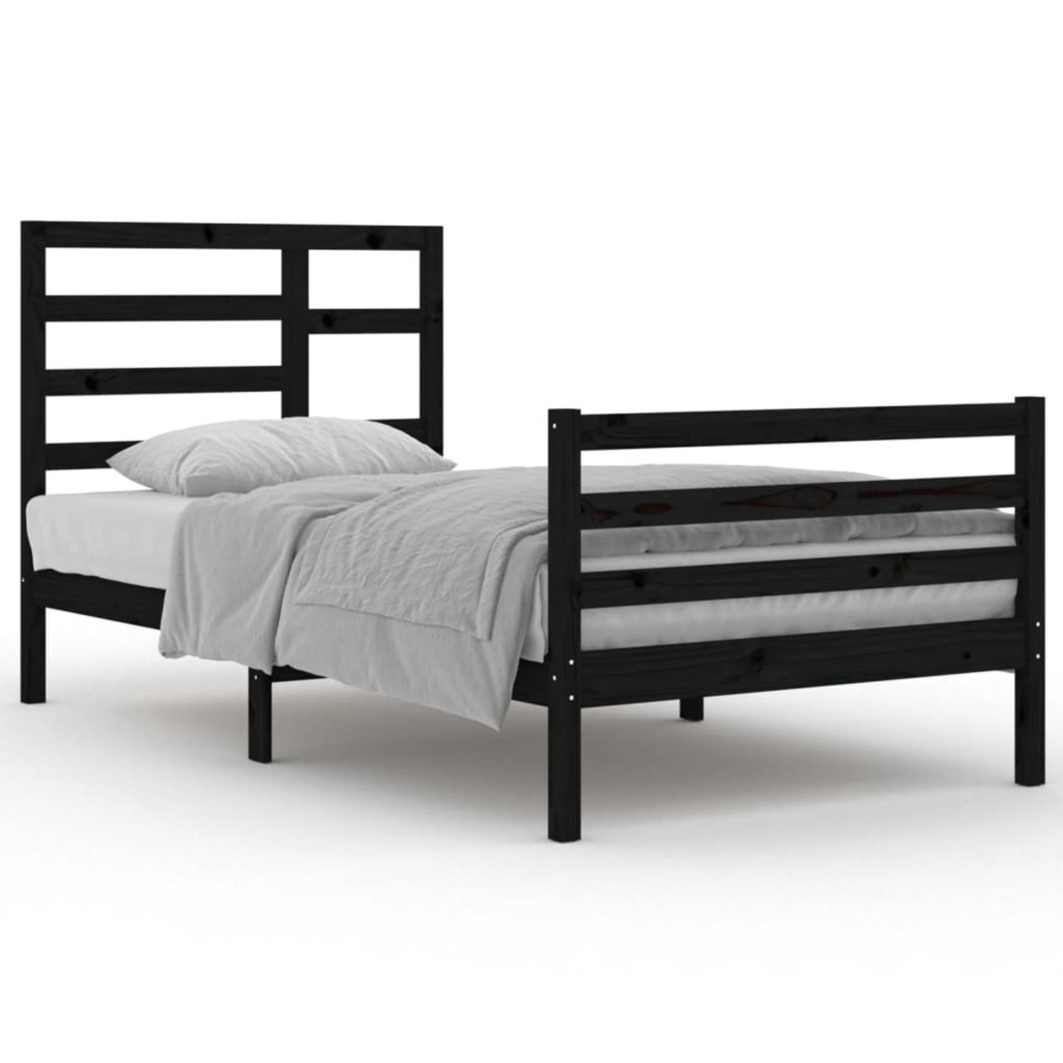 The Living Store Bedframe massief hout zwart 100x200 cm - Bedframe - Bedframes - Bed - Bedbodem - Ledikant - Bed Frame - Massief Houten Bedframe - Slaapmeubel - Eenpersoonsbed - Be