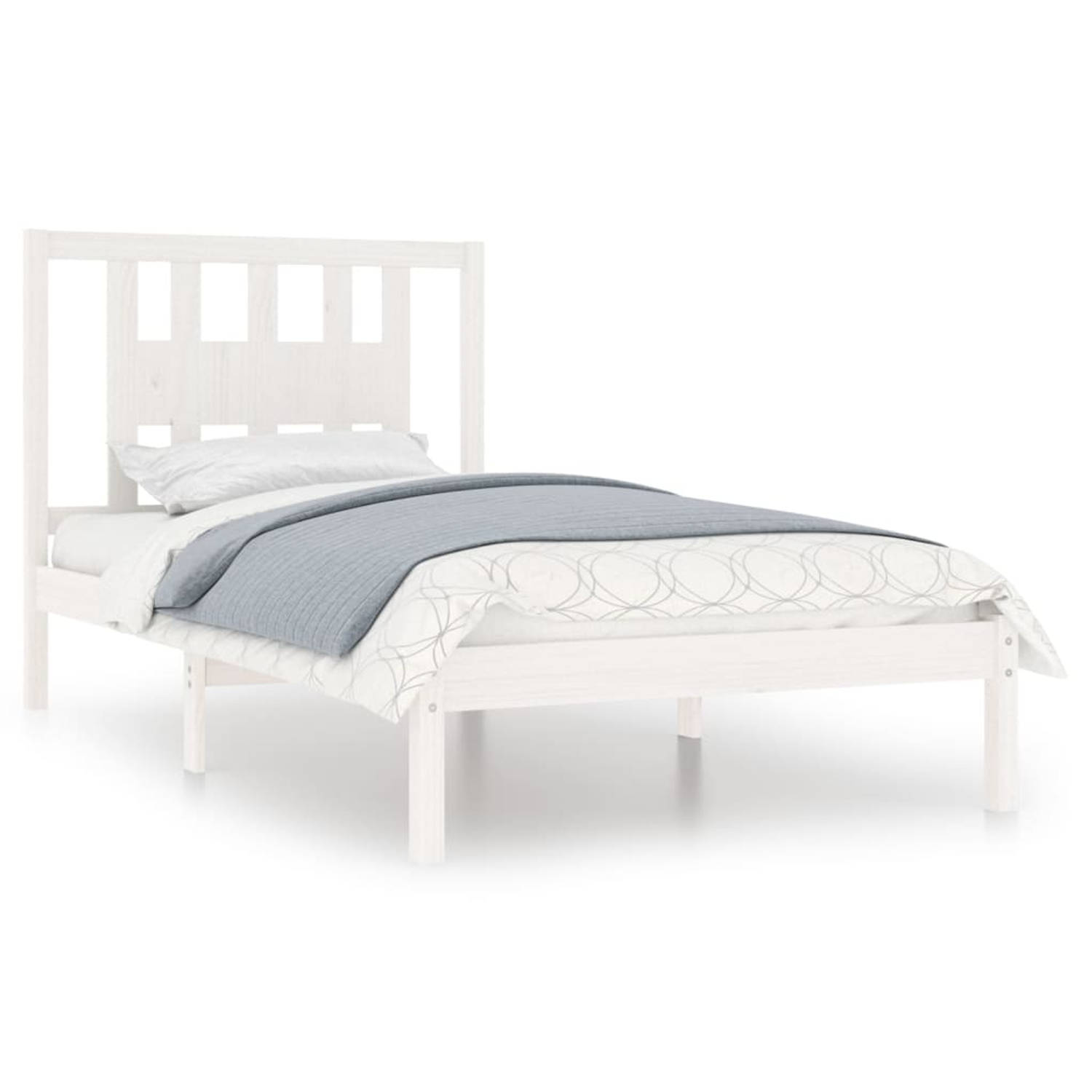 The Living Store Bedframe massief grenenhout wit 100x200 cm - Bedframe - Bedframes - Eenpersoonsbed - Bed - Bedombouw - Ledikant - Houten Bedframe - Eenpersoonsbedden - Bedden - Be