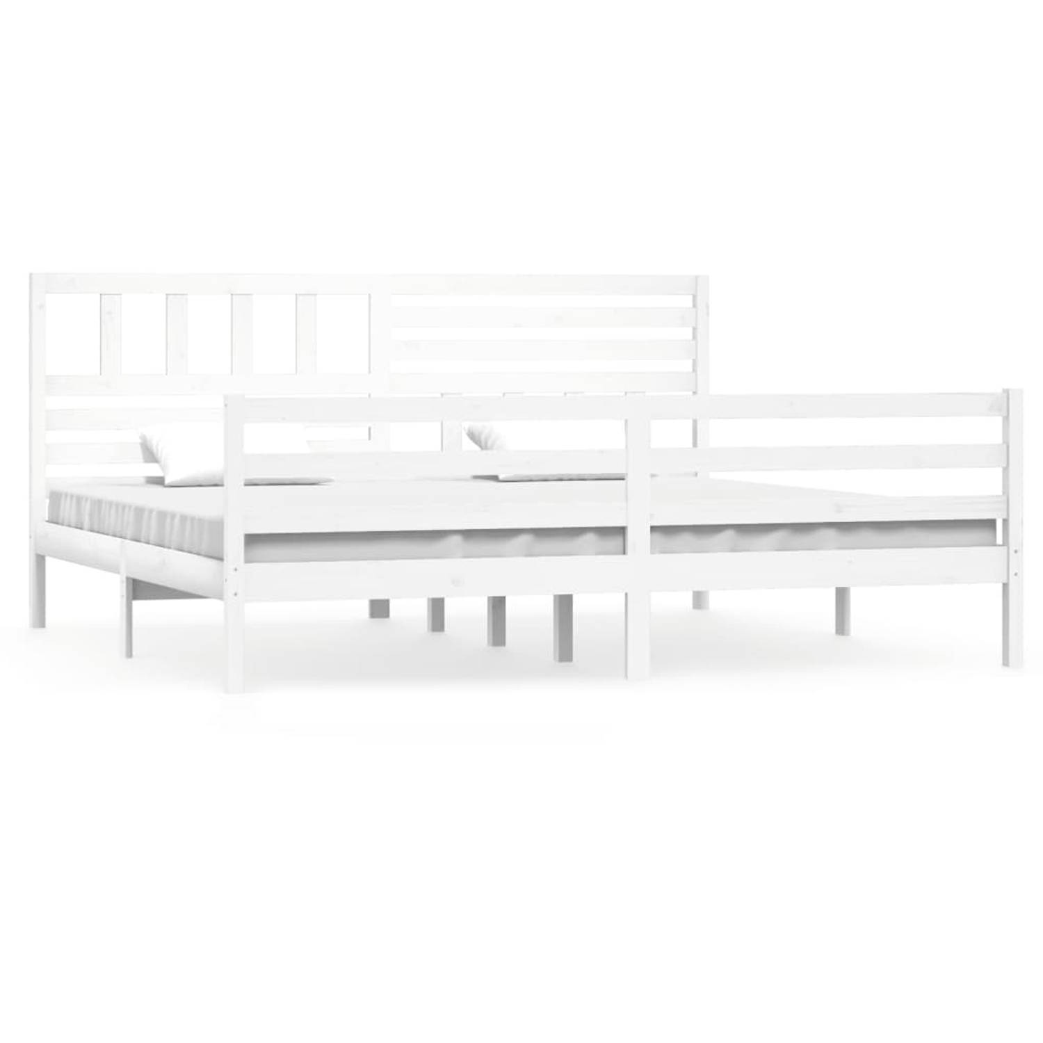 The Living Store Bedframe massief hout wit 200x200 cm - Bedframe - Bedframes - Tweepersoonsbed - Bed - Bedombouw - Dubbel Bed - Frame - Bed Frame - Ledikant - Bedframe Met Hoofdein