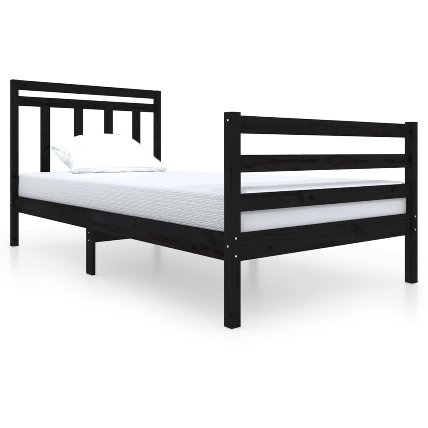 The Living Store Bedframe massief hout zwart 100x200 cm - Bedframe - Bedframes - Eenpersoonsbed - Bed - Bedombouw - Frame - Bed Frame - Ledikant - Bedframe Met Hoofdeinde - Eenpers