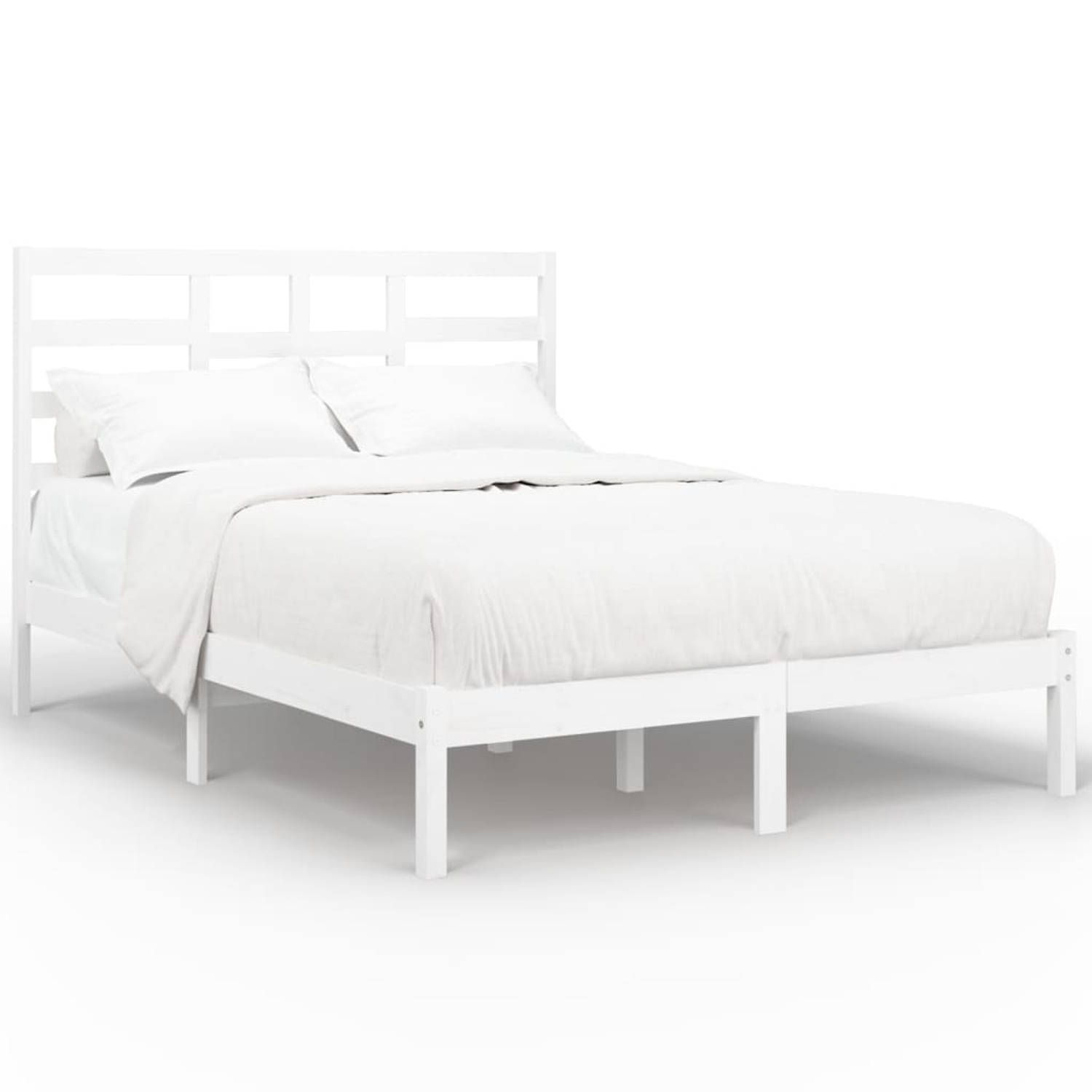 The Living Store Bedframe massief hout wit 140x200 cm - Bedframe - Bedframes - Bed - Bedbodem - Ledikant - Bed Frame - Massief Houten Bedframe - Slaapmeubel - Tweepersoonsbed - Bed