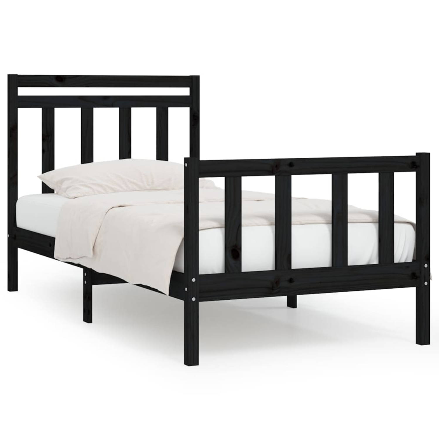 The Living Store Bedframe massief grenenhout zwart 100x200 cm - Bedframe - Bedframes - Massief Houten Bed - Eenpersoonsbed - Bed - Bedombouw - Enkel Bed - Frame - Bed Frame - Ledik