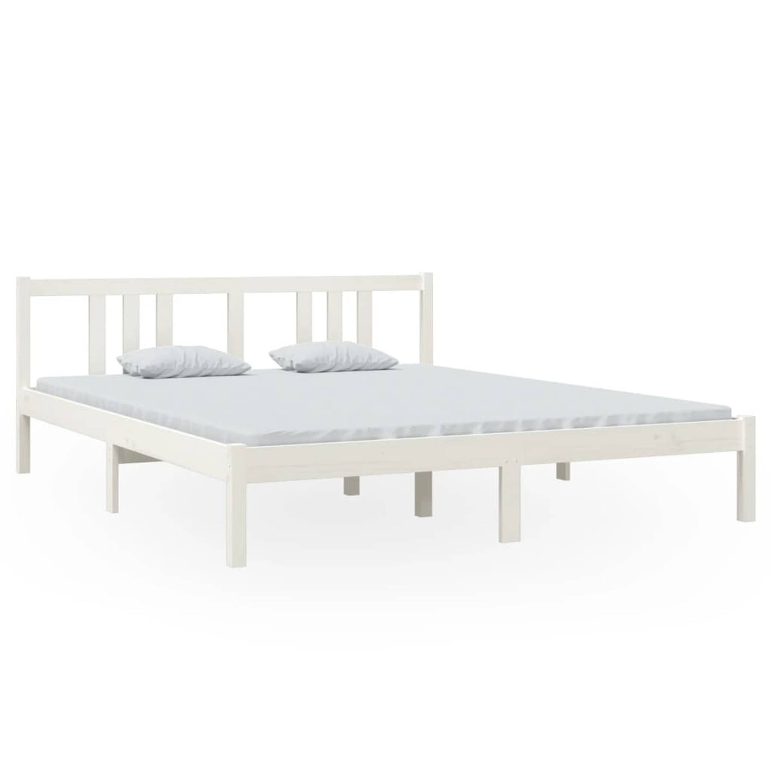 The Living Store Bedframe massief hout wit 160x200 cm - Bedframe - Bedframes - Bed - Bedbodem - Ledikant - Bed Frame - Massief Houten Bedframe - Slaapmeubel - Tweepersoonsbed - Bed