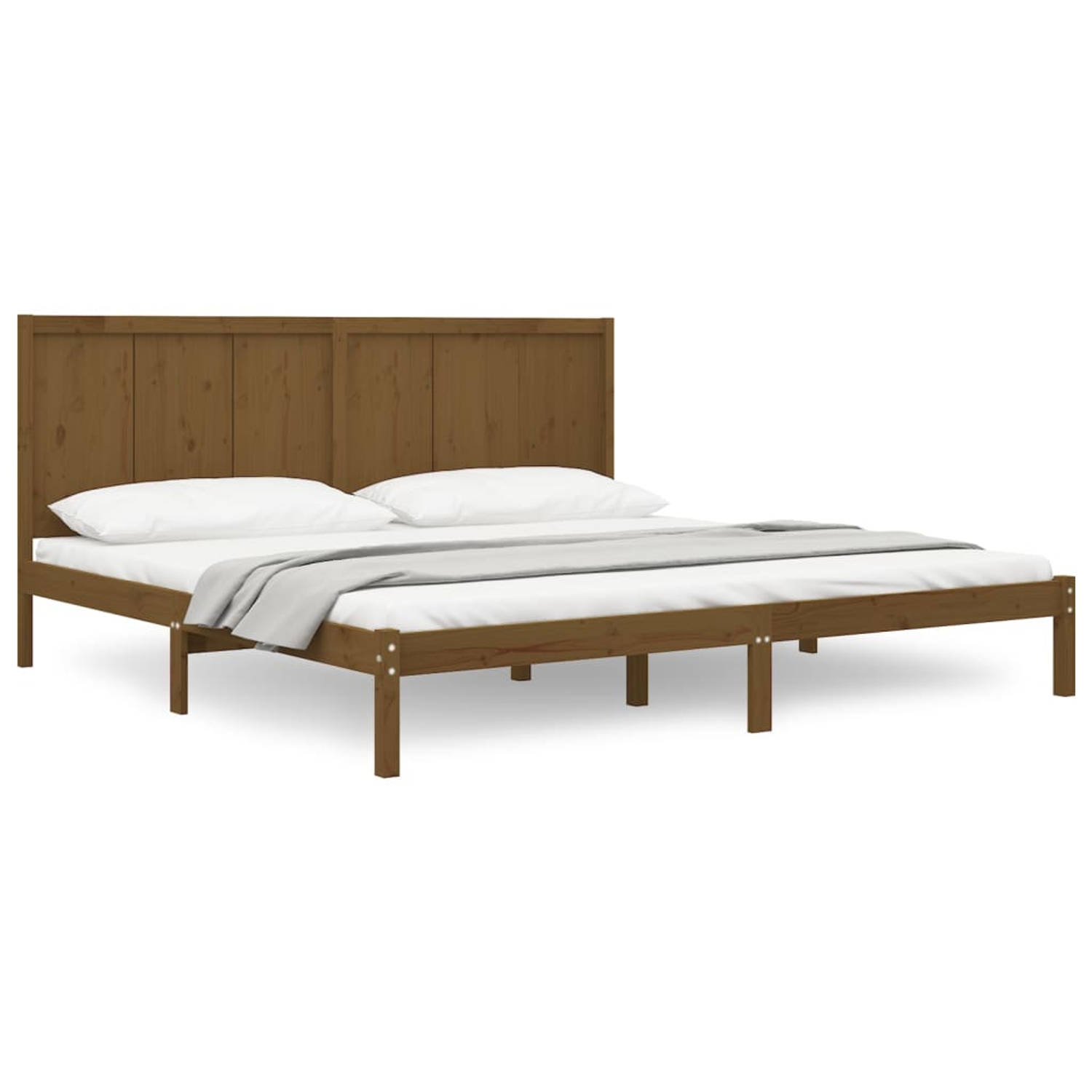 The Living Store Bedframe massief grenenhout honingbruin 200x200 cm - Bedframe - Bedframes - Bed - Bedbodem - Ledikant - Bed Frame - Massief Houten Bedframe - Slaapmeubel - Tweeper