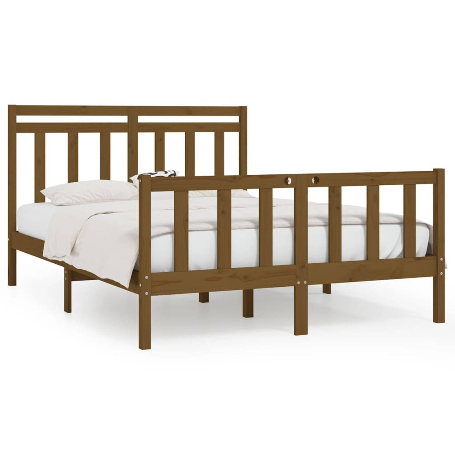 The Living Store Bedframe massief grenenhout honingbruin 140x200 cm - Bedframe - Bedframes - Massief Houten Bed - Tweepersoonsbed - Bed - Bedombouw - Dubbel Bed - Frame - Bed Frame
