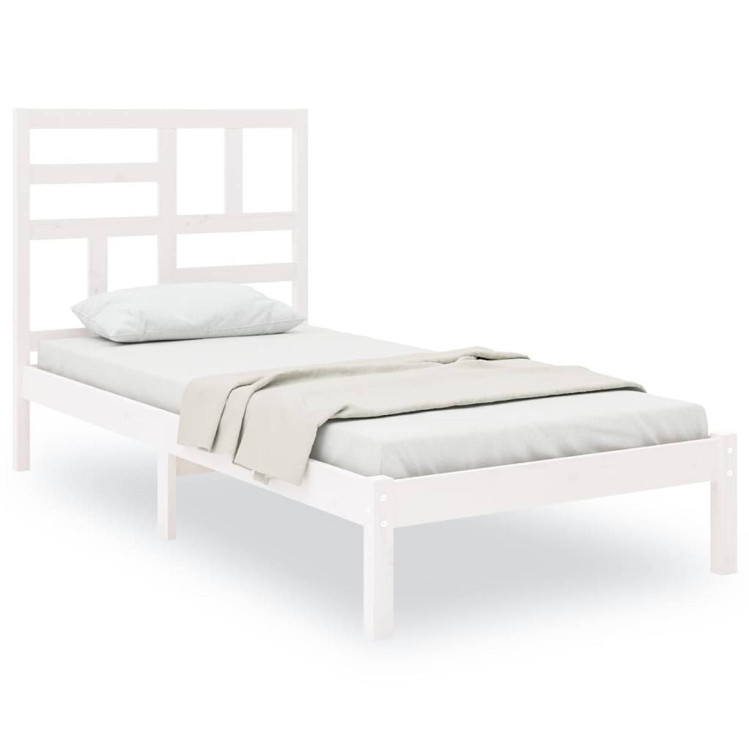 The Living Store Bedframe massief hout wit 100x200 cm - Bedframe - Bedframes - Bed - Bedbodem - Ledikant - Bed Frame - Massief Houten Bedframe - Slaapmeubel - Eenpersoonsbed - Bedd