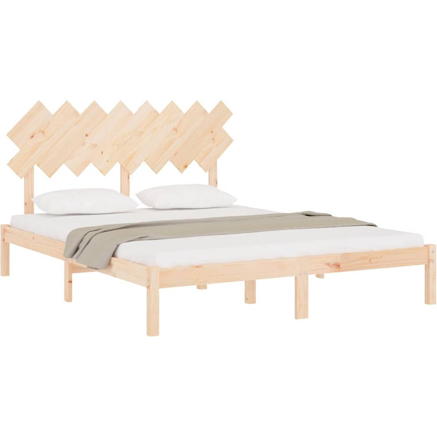The Living Store Houten Bedframe - Modern Bedroom - Bedframe - Afmeting- 205.5 x 165.5 x 31 cm - Materiaal- Grenenhout