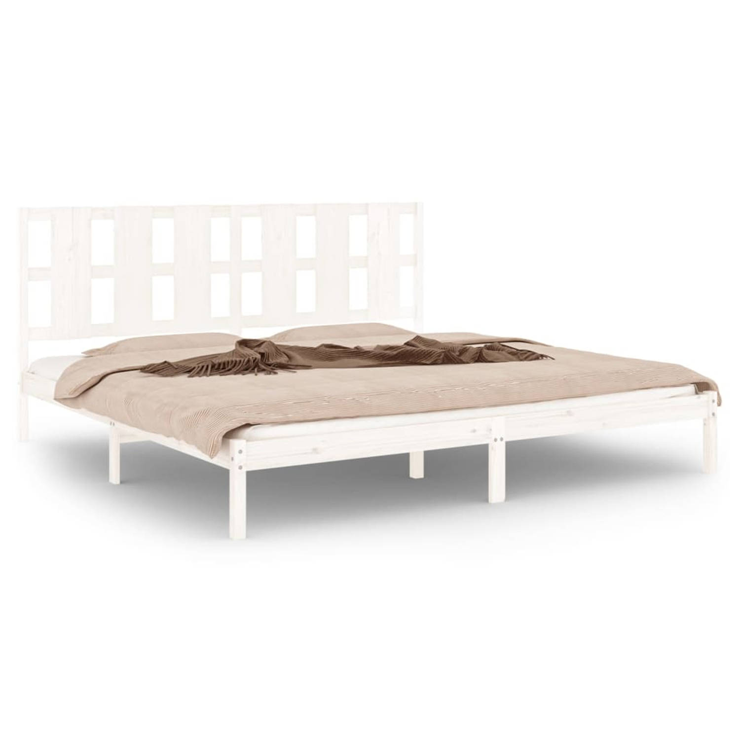 The Living Store Bedframe massief grenenhout wit 200x200 cm - Bedframe - Bedframes - Bed - Bedbodem - Ledikant - Bed Frame - Massief Houten Bedframe - Slaapmeubel - Tweepersoonsbed