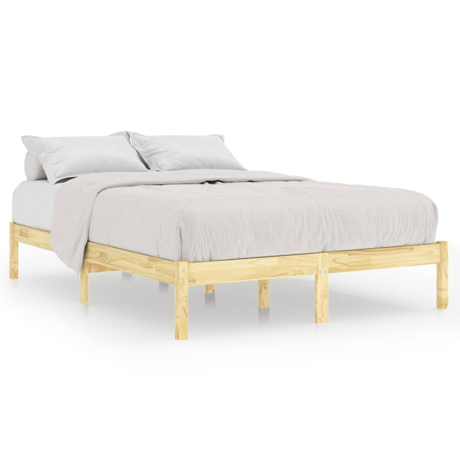 The Living Store Houten bedframe - 205.5 x 185.5 x 31 cm - massief grenenhout - geschikt voor 180 x 200 cm matras - Montage vereist
