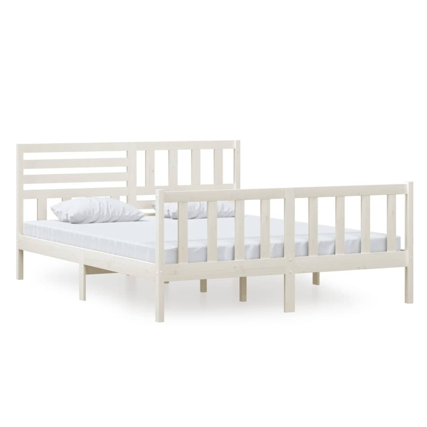 The Living Store Bedframe massief hout wit 160x200 cm - Bedframe - Bedframes - Tweepersoonsbed - Bed - Bedombouw - Dubbel Bed - Frame - Bed Frame - Ledikant - Bedframe Met Hoofdein