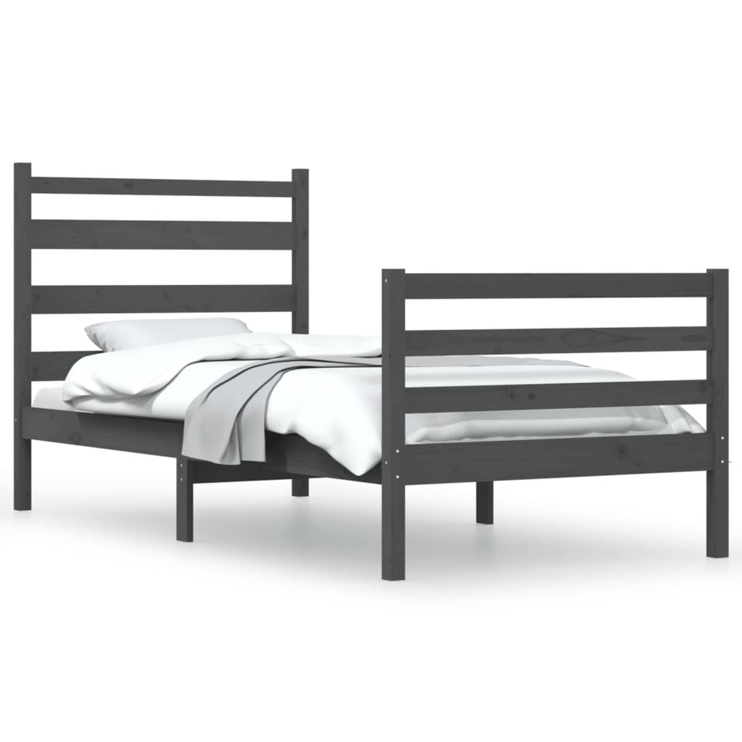 The Living Store Bedframe massief grenenhout grijs 100x200 cm - Bedframe - Bedframes - Eenpersoonsbed - Bed - Bedombouw - Enkel Bed - Frame - Bed Frame - Ledikant - Houten Bedframe