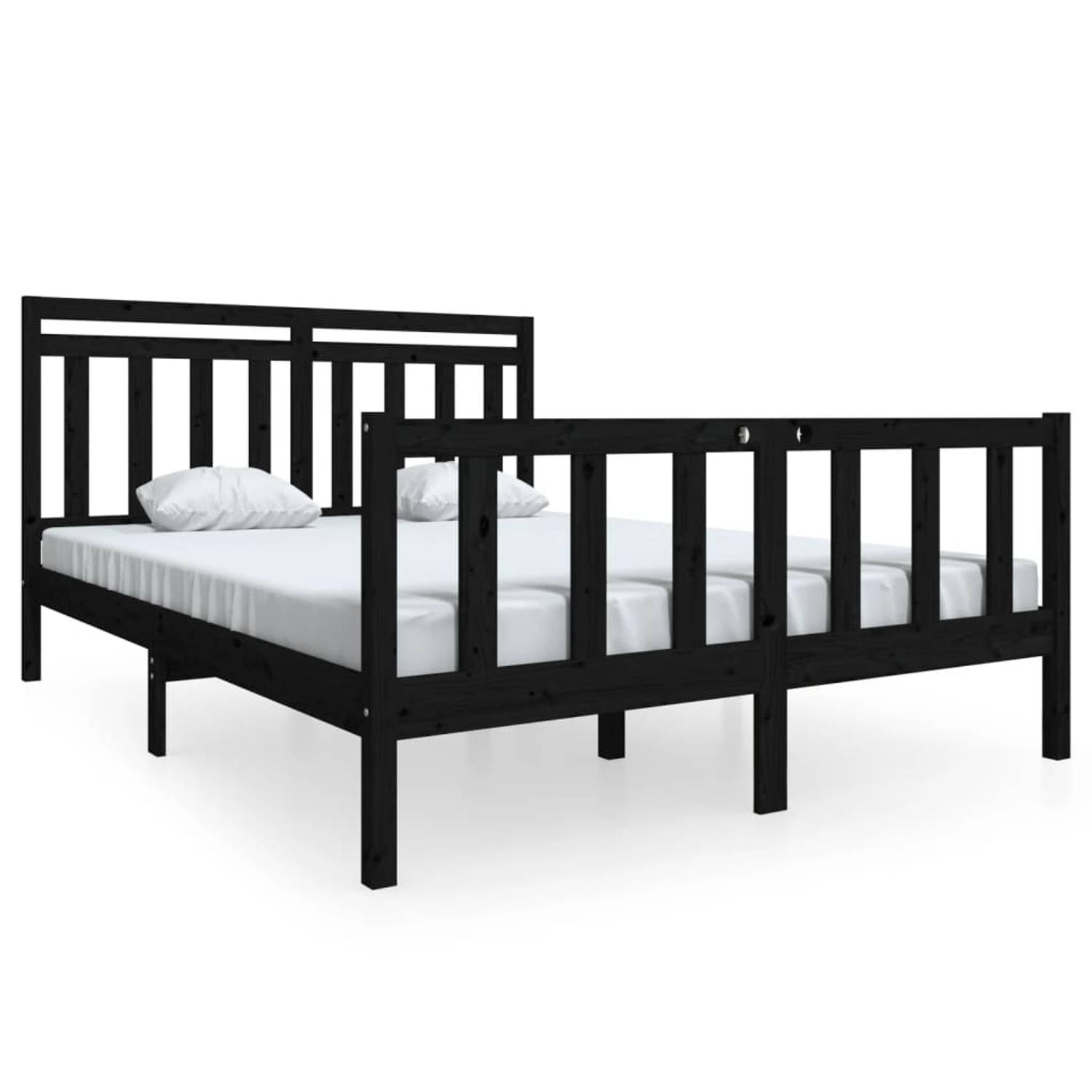 The Living Store Bedframe massief hout zwart 150x200 cm 5FT King Size - Bedframe - Bedframes - Tweepersoonsbed - Bed - Bedombouw - Dubbel Bed - Frame - Bed Frame - Ledikant - Bedfr