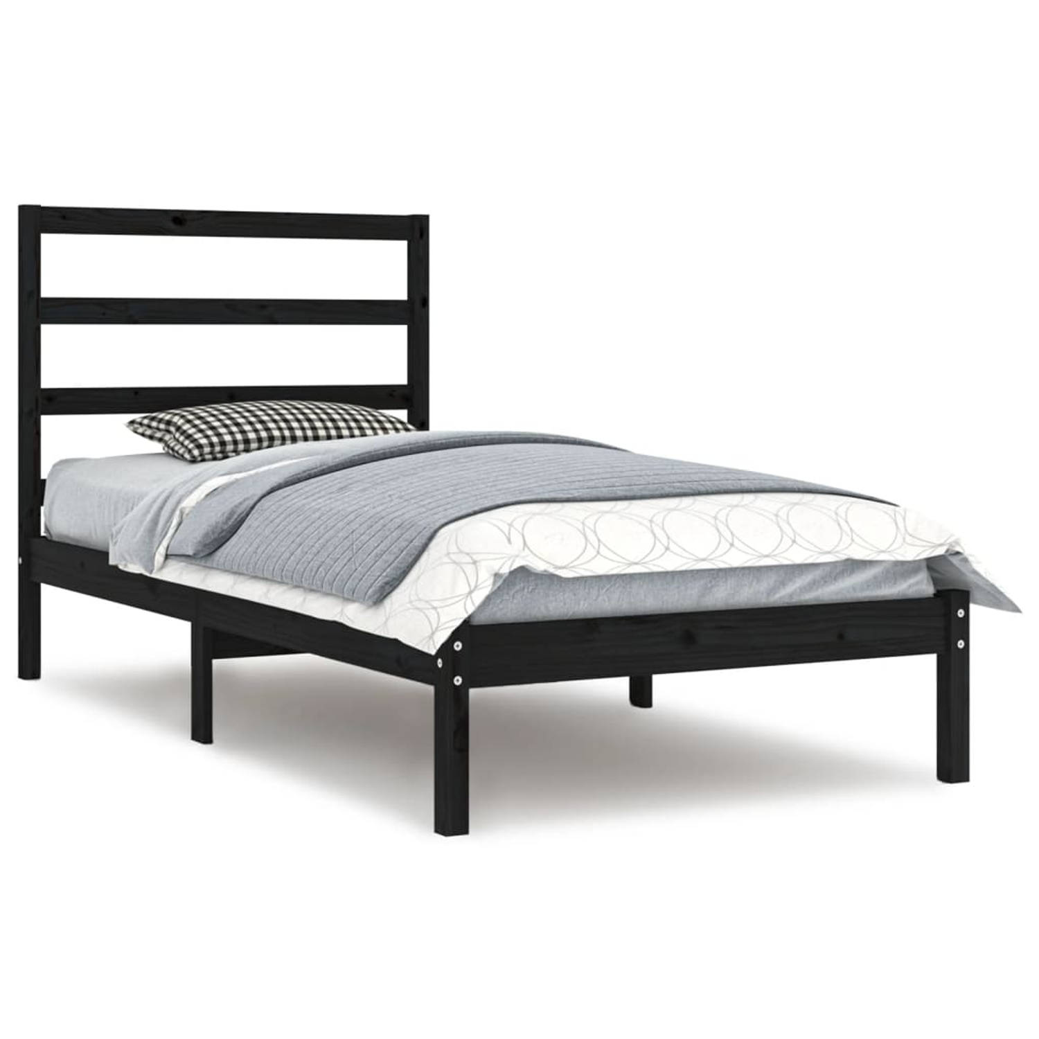 The Living Store Bedframe massief grenenhout zwart 100x200 cm - Bedframe - Bedframes - Bed - Bedbodem - Ledikant - Bed Frame - Massief Houten Bedframe - Slaapmeubel - Eenpersoonsbe