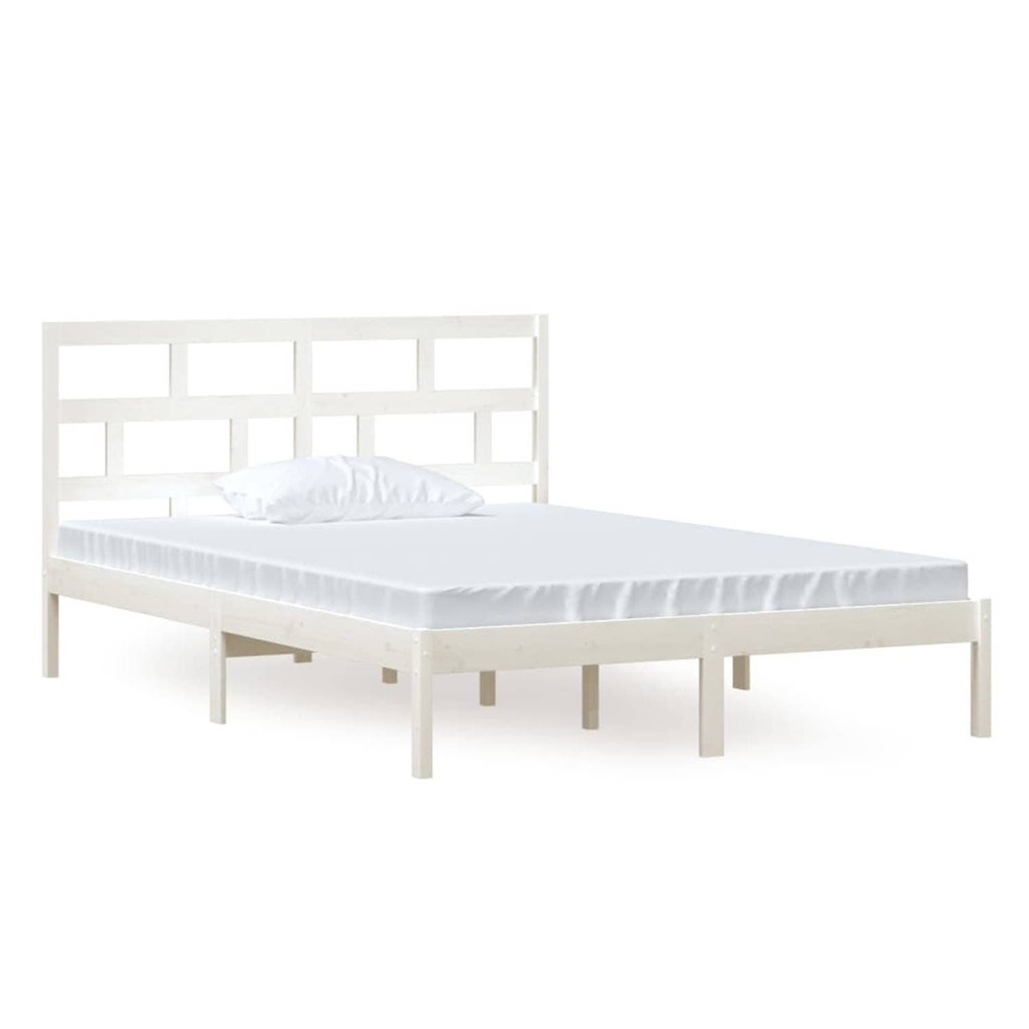 The Living Store Bedframe massief grenenhout wit 140x200 cm - Bedframe - Bedframes - Bed - Bedbodem - Ledikant - Bed Frame - Massief Houten Bedframe - Slaapmeubel - Tweepersoonsbed