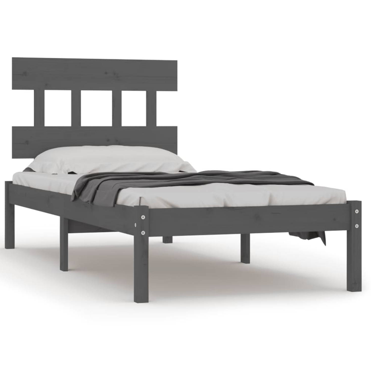 The Living Store Bedframe massief hout grijs 90x190 cm 3FT6 Single - Bedframe - Bedframes - Eenpersoonsbed - Bed - Bedombouw - Frame - Bed Frame - Ledikant - Bedframe Met Hoofdeind