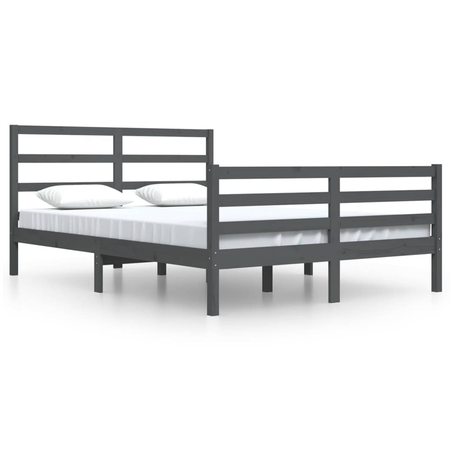 The Living Store Bedframe massief grenenhout grijs 160x200 cm - Bedframe - Bedframes - Bed - Bedbodem - Ledikant - Bed Frame - Massief Houten Bedframe - Slaapmeubel - Bedden - Bedb