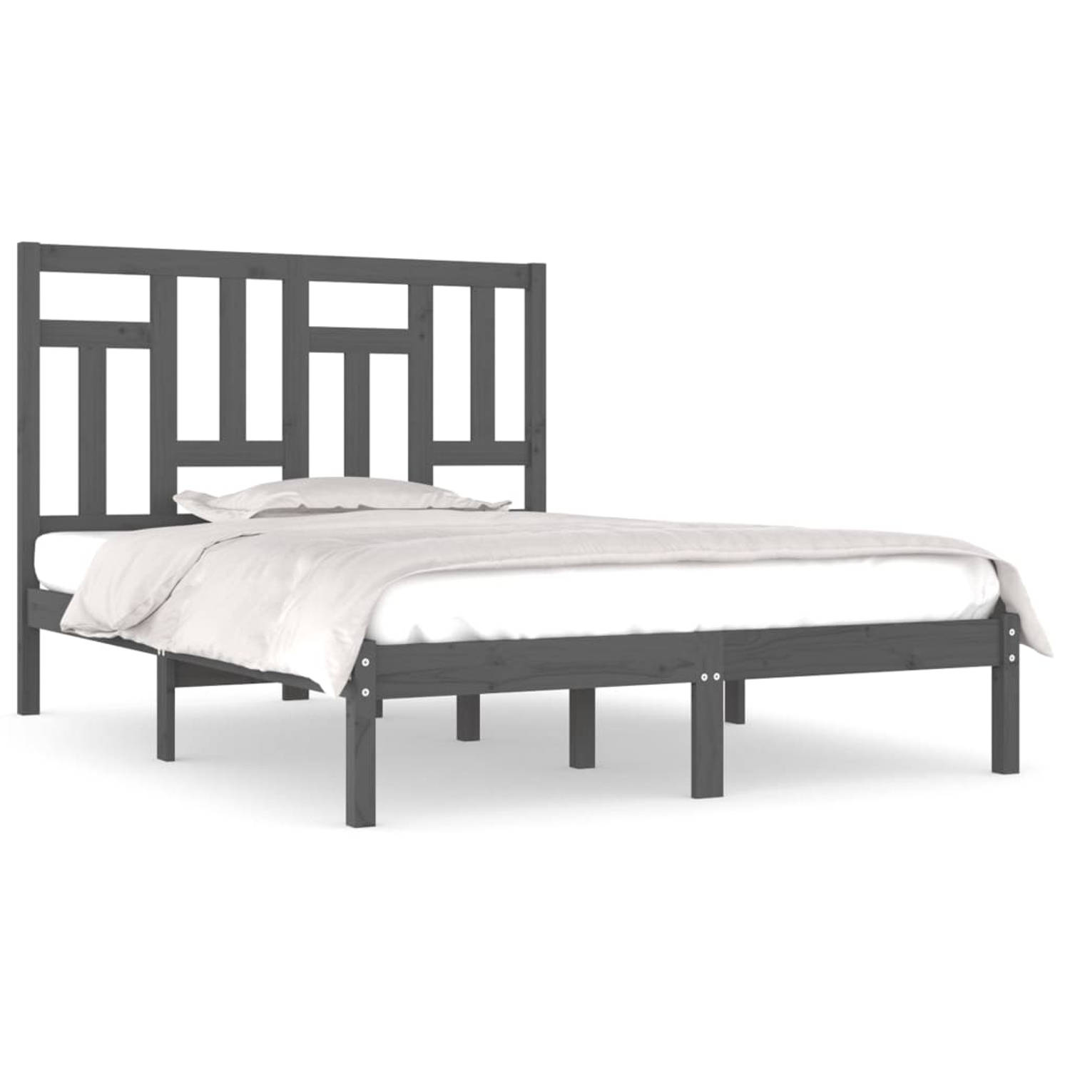 The Living Store Bedframe massief grenenhout grijs 140x200 cm - Bedframe - Bedframes - Bed - Bedbodem - Ledikant - Bed Frame - Massief Houten Bedframe - Slaapmeubel - Tweepersoonsb